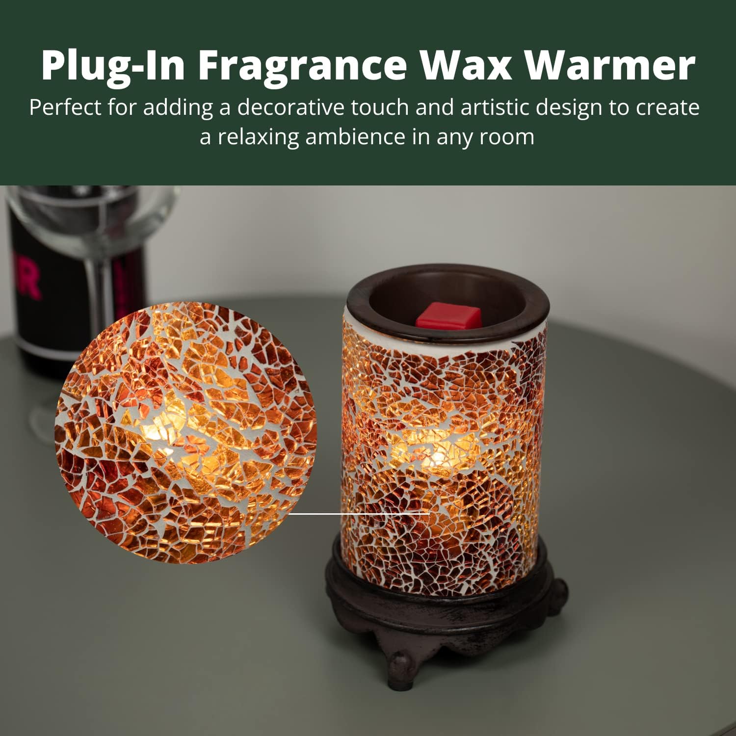 VP Home Wall Plug-in Wax Warmer - Mosaic Glass Amber Light Fragrance Diffuser