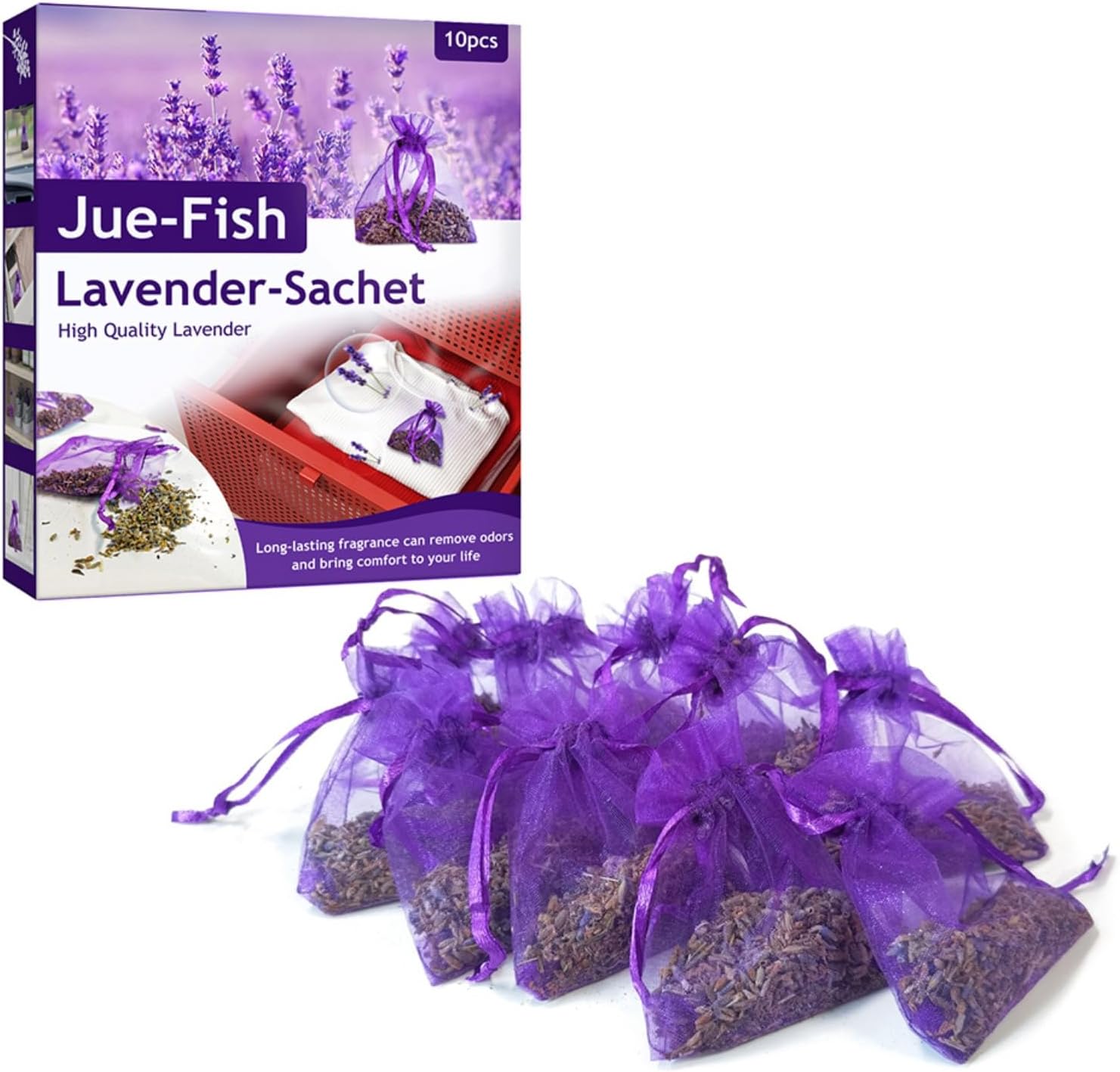 10 Pack Natural Dried Lavender Sachets for Closets and Drawers