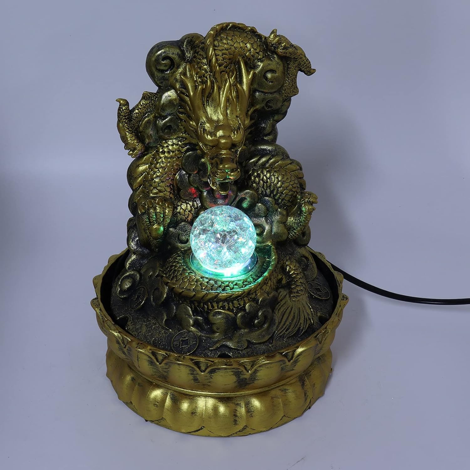 KIMISS Elegant Dragon Statue LED Desktop Water Fountain