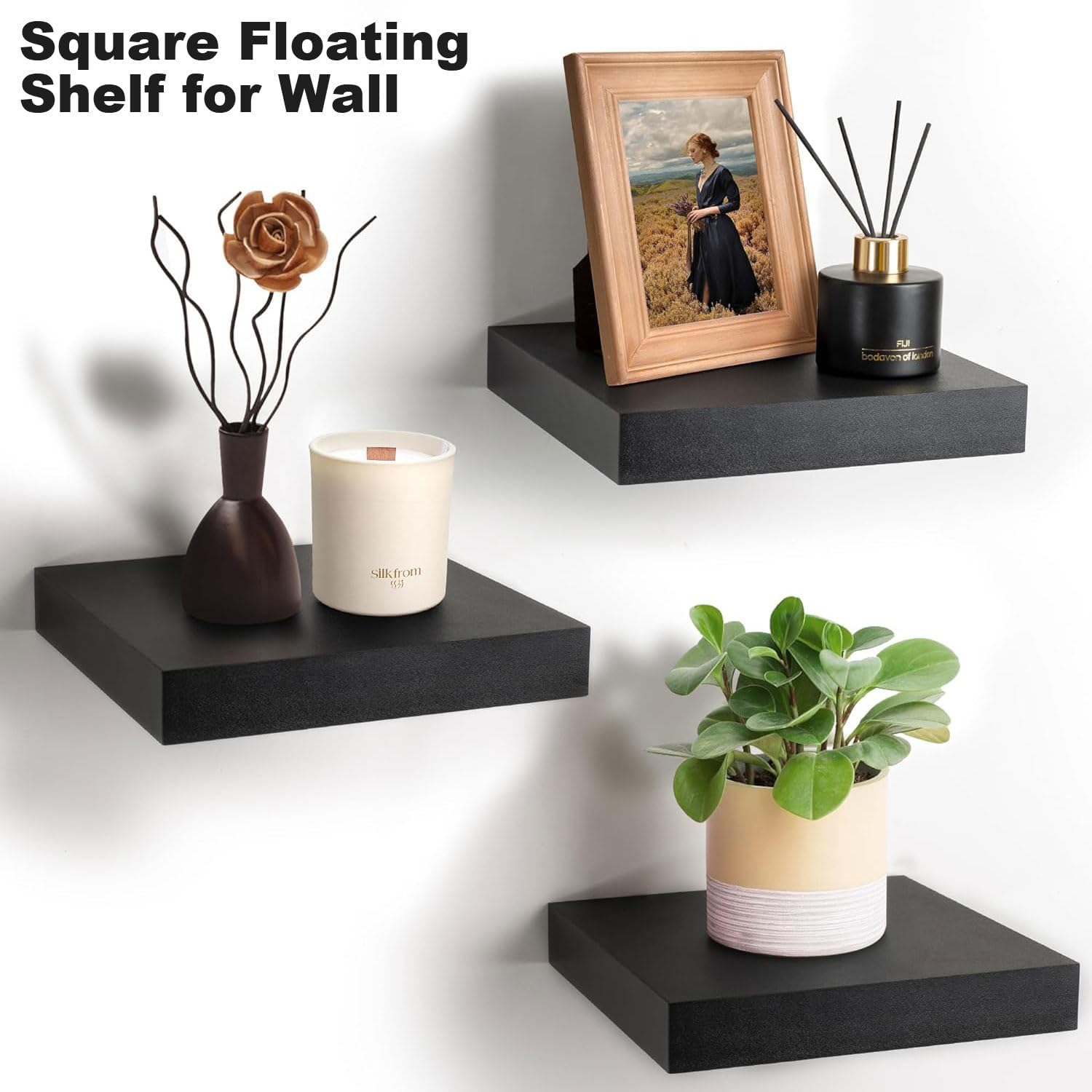 2 Pack Rustic Floating Wall Shelves for Home Decor