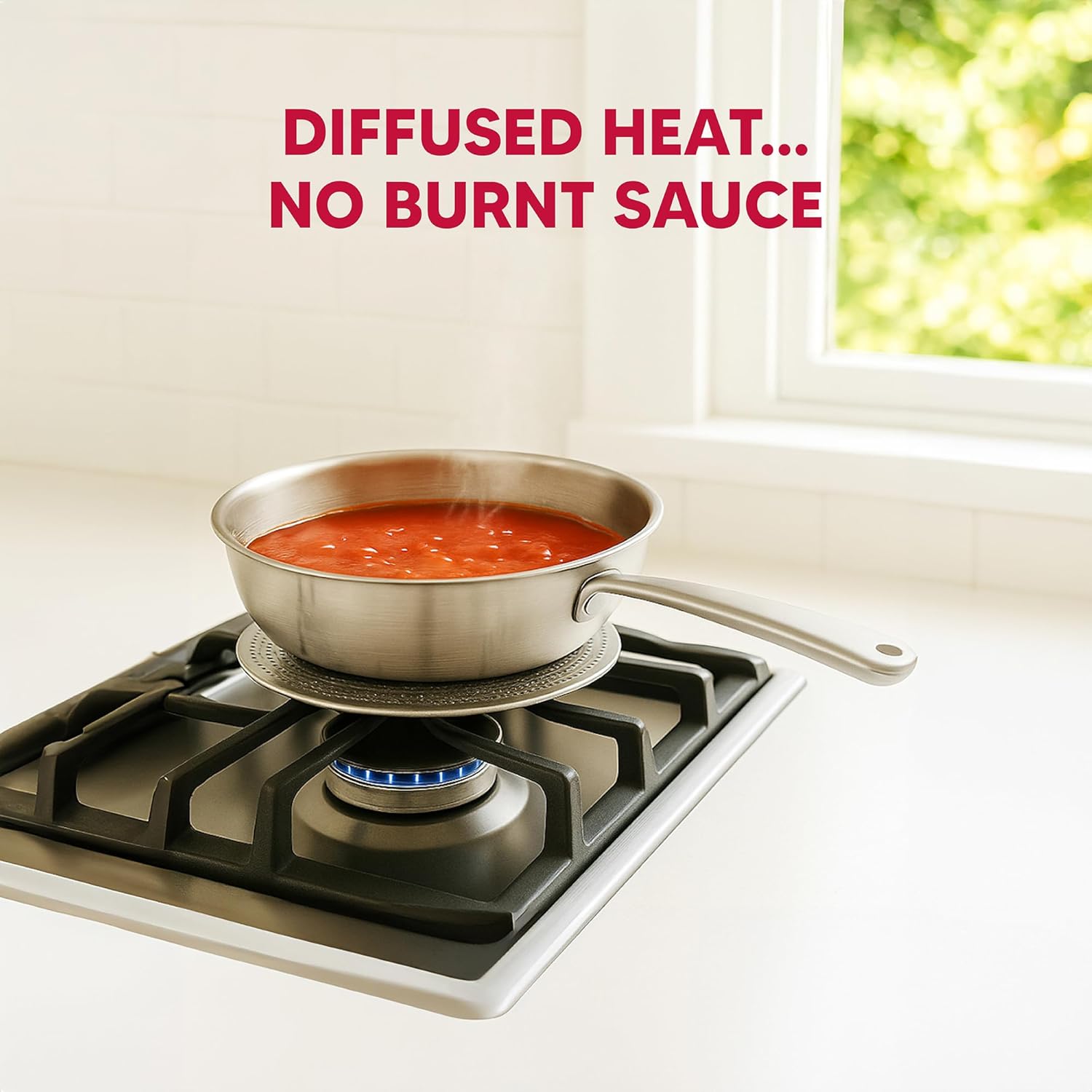 HIC Kitchen Heat Diffuser Reducer with Handle Stainless Steel Set of 2