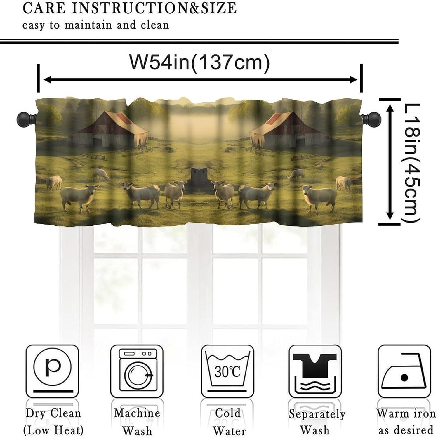 Country Farm Valance with Windmill Print 54x18in