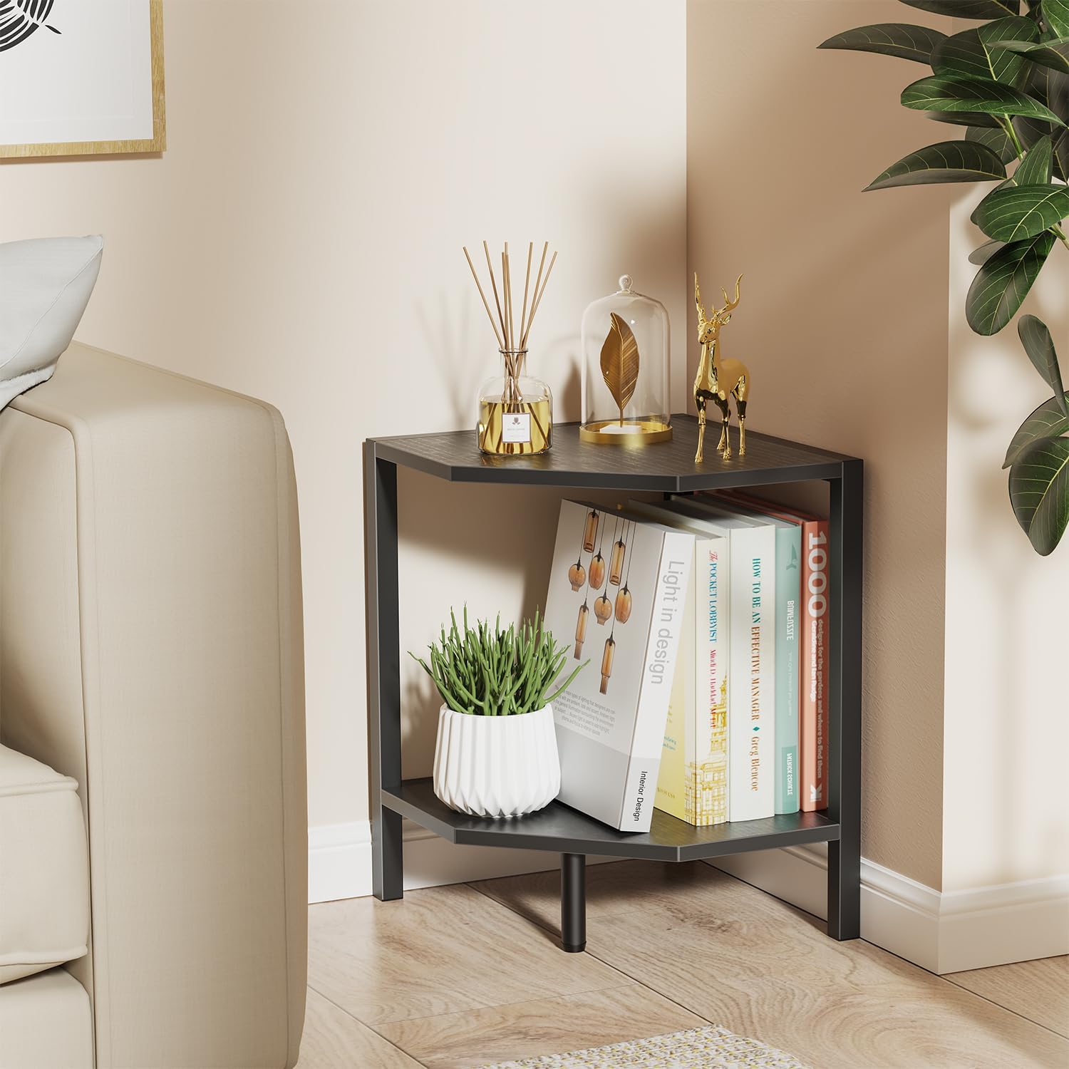 Greso Hom Corner Shelf Stand 2 Tier Black