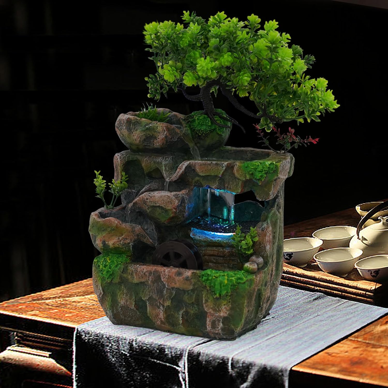 Feng Shui Desktop Fountain with LED Lights and Waterfall