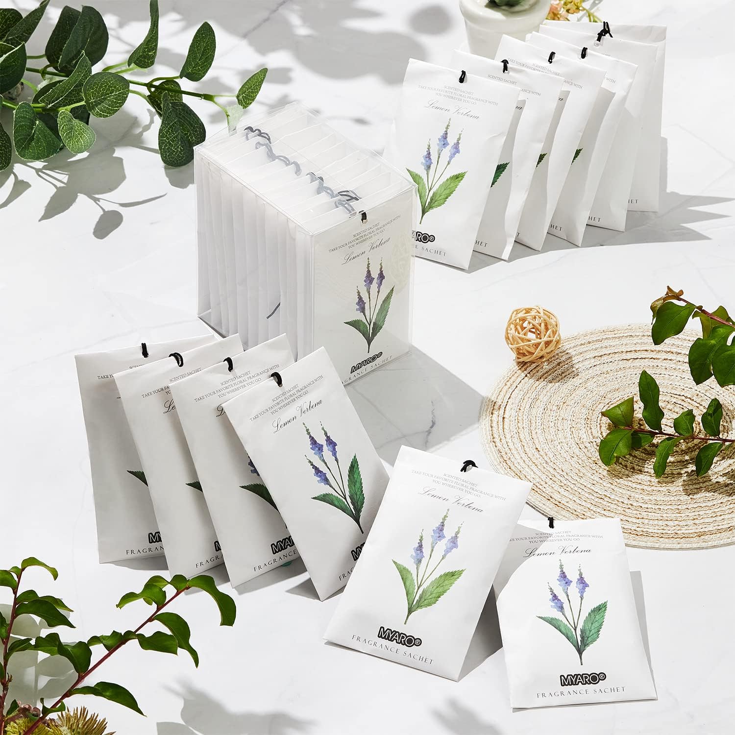 MYARO 12 Pack Lemon Verbena Scented Sachets for Closets and Drawers