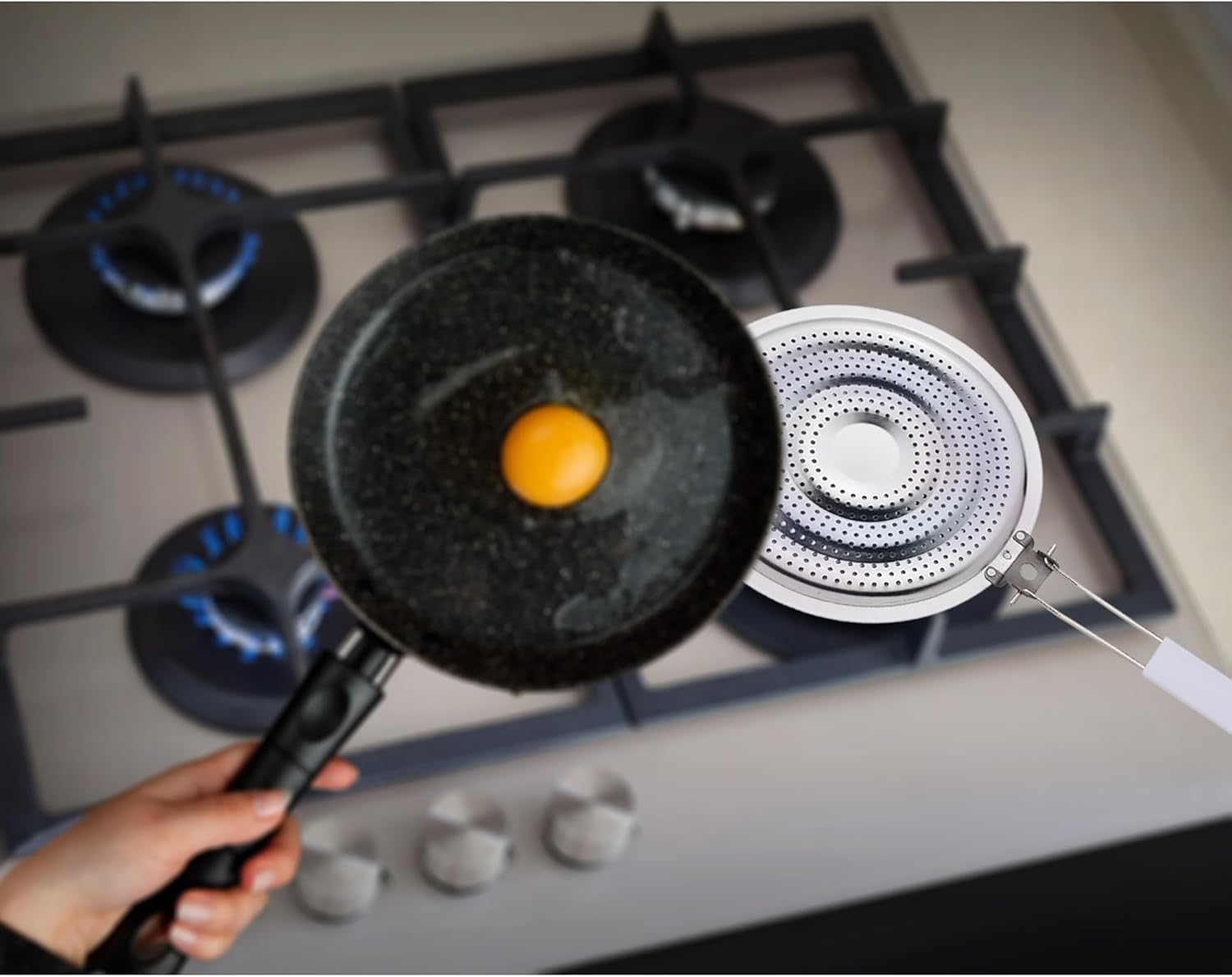 HIC Kitchen Heat Diffuser Reducer with Handle Stainless Steel Set of 2