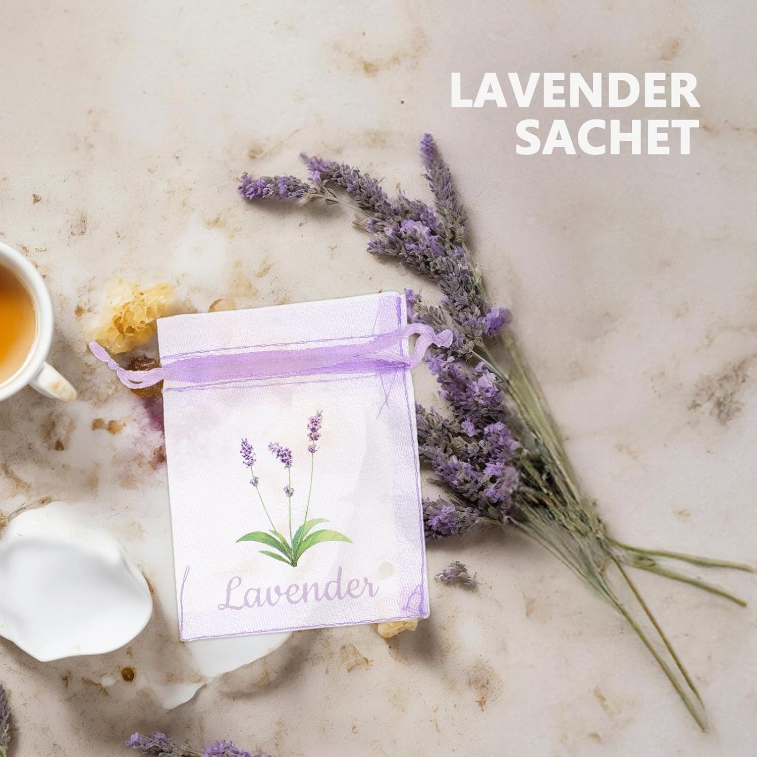 LOGOFUN 20PCS Lavender Sachet Drawstring Bags for Home Fragrance