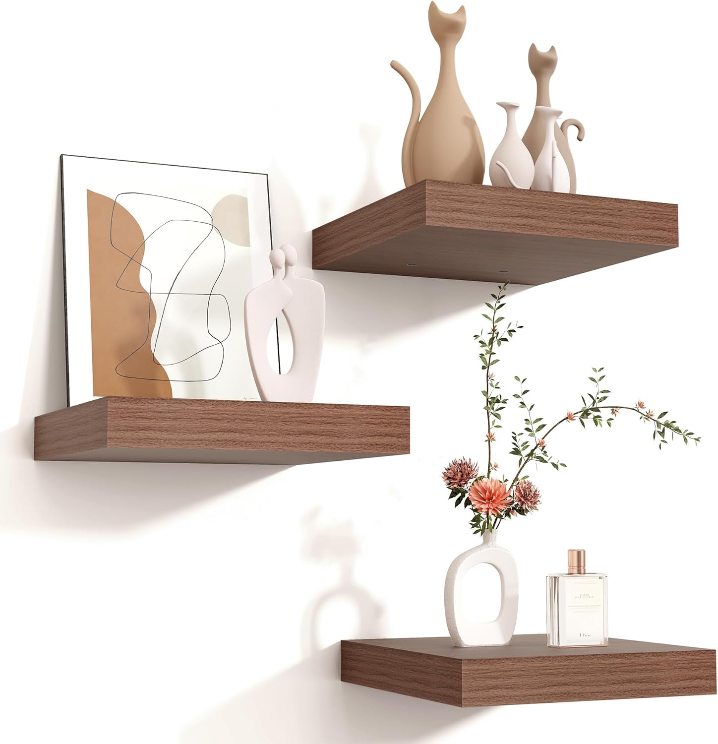 Venusmiles Square Floating Shelves 3 Pack Walnut