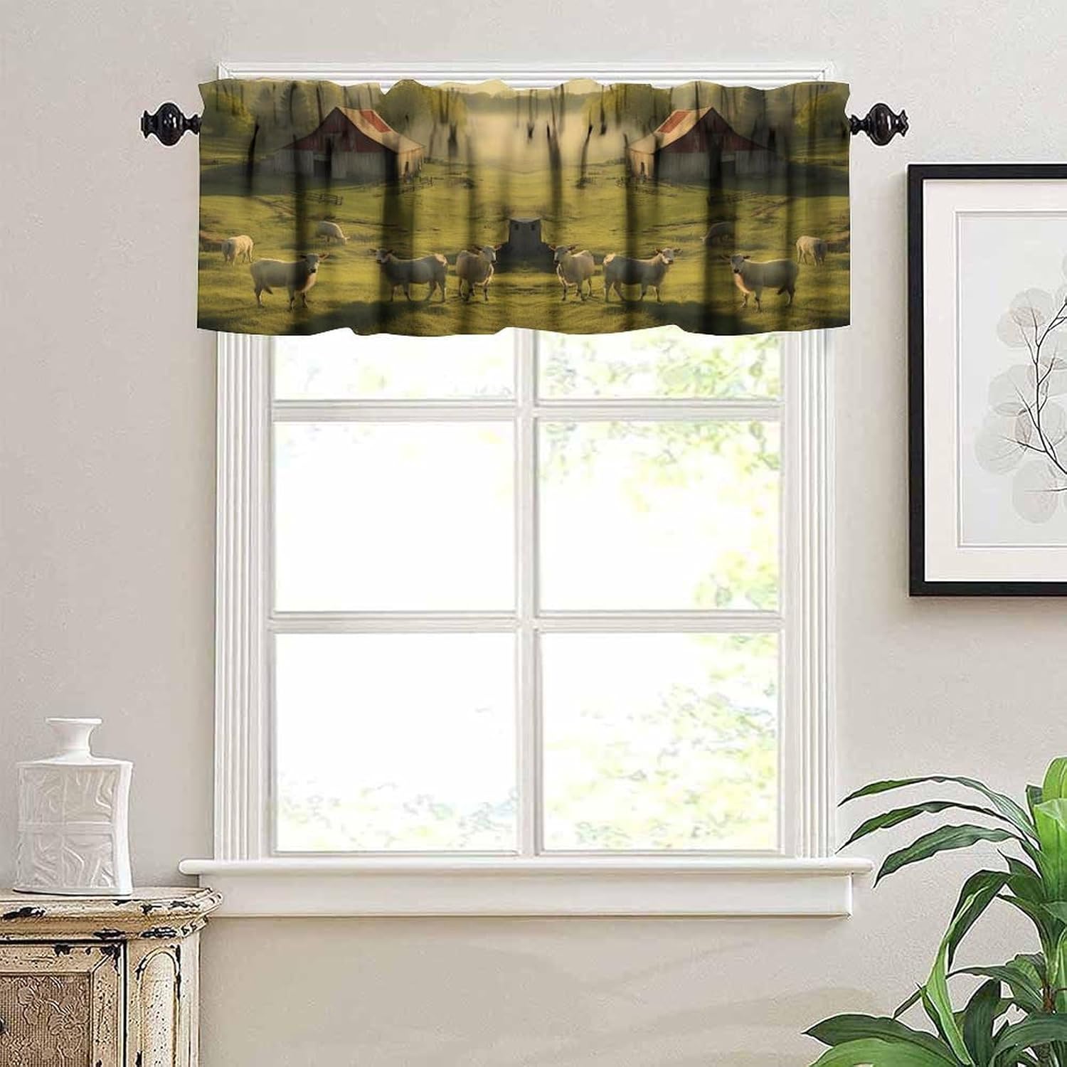 Country Farm Valance with Windmill Print 54x18in