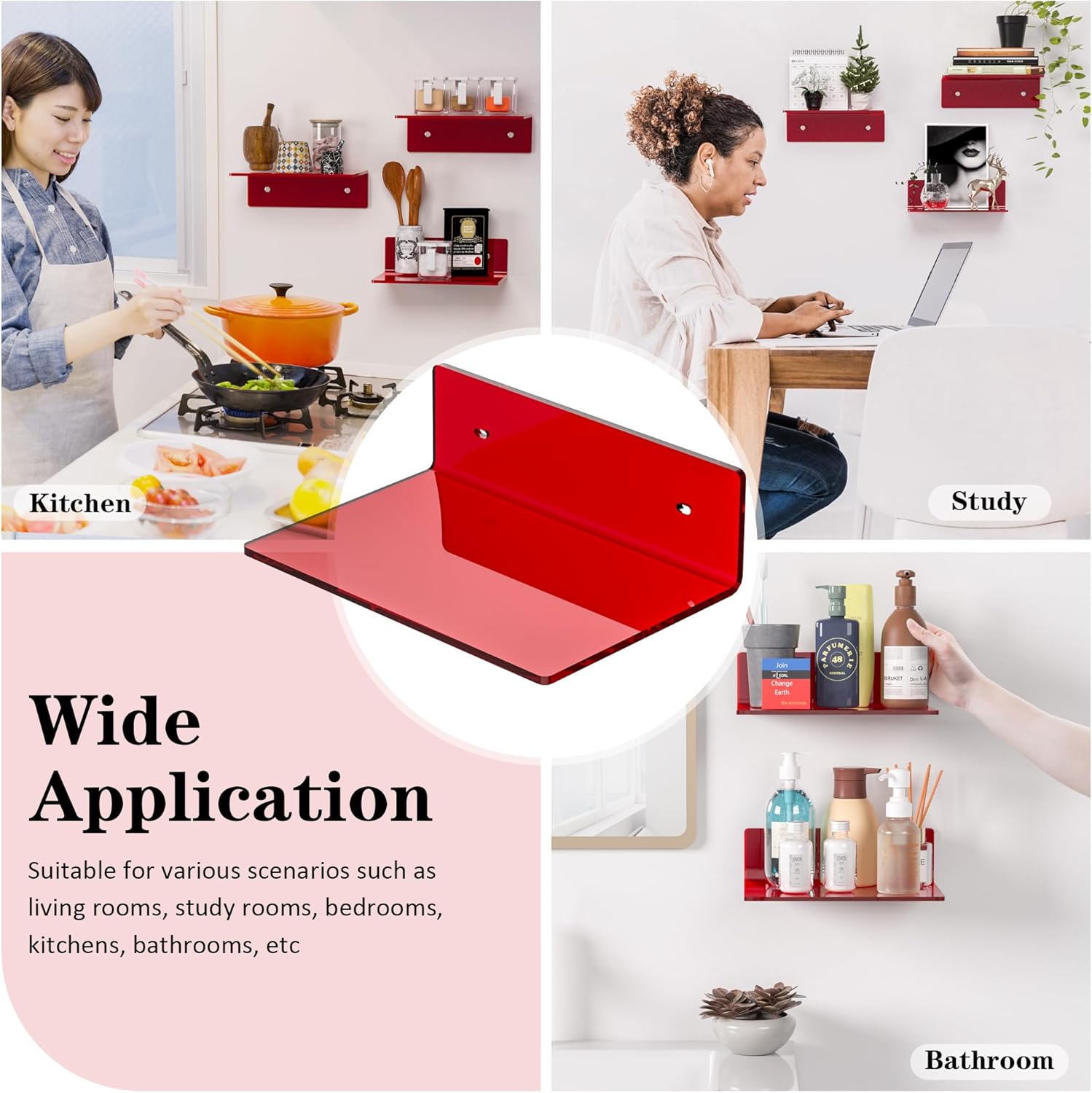 9 Inch Red Acrylic Wall Shelf 2 Pack