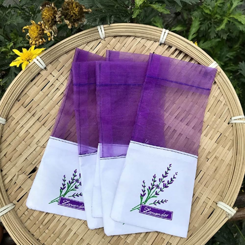 Lavender Sachet Bags - 12 Pack Refillable Organza Drawstring Pouches