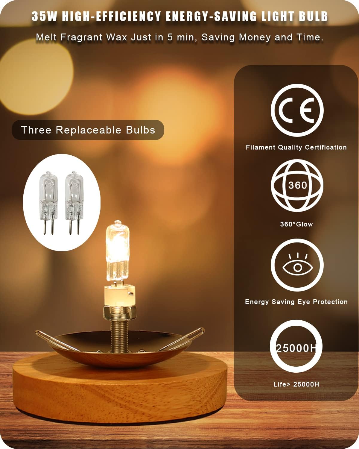 Dimmable Candle Wax Warmer with 2 Light Bulbs for Scented Melts