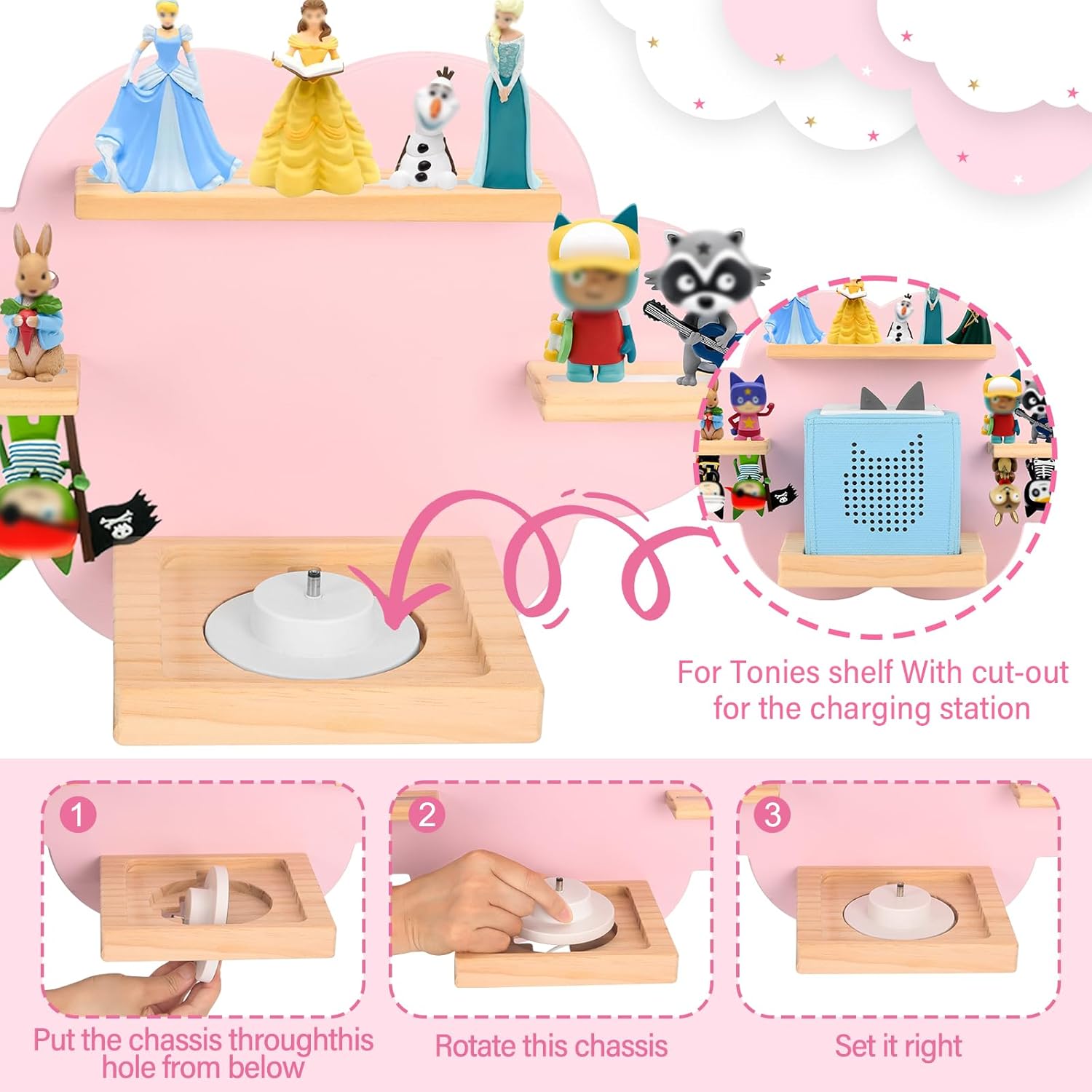 Tonies Box Organizer Magnetic Floating Shelf Pink