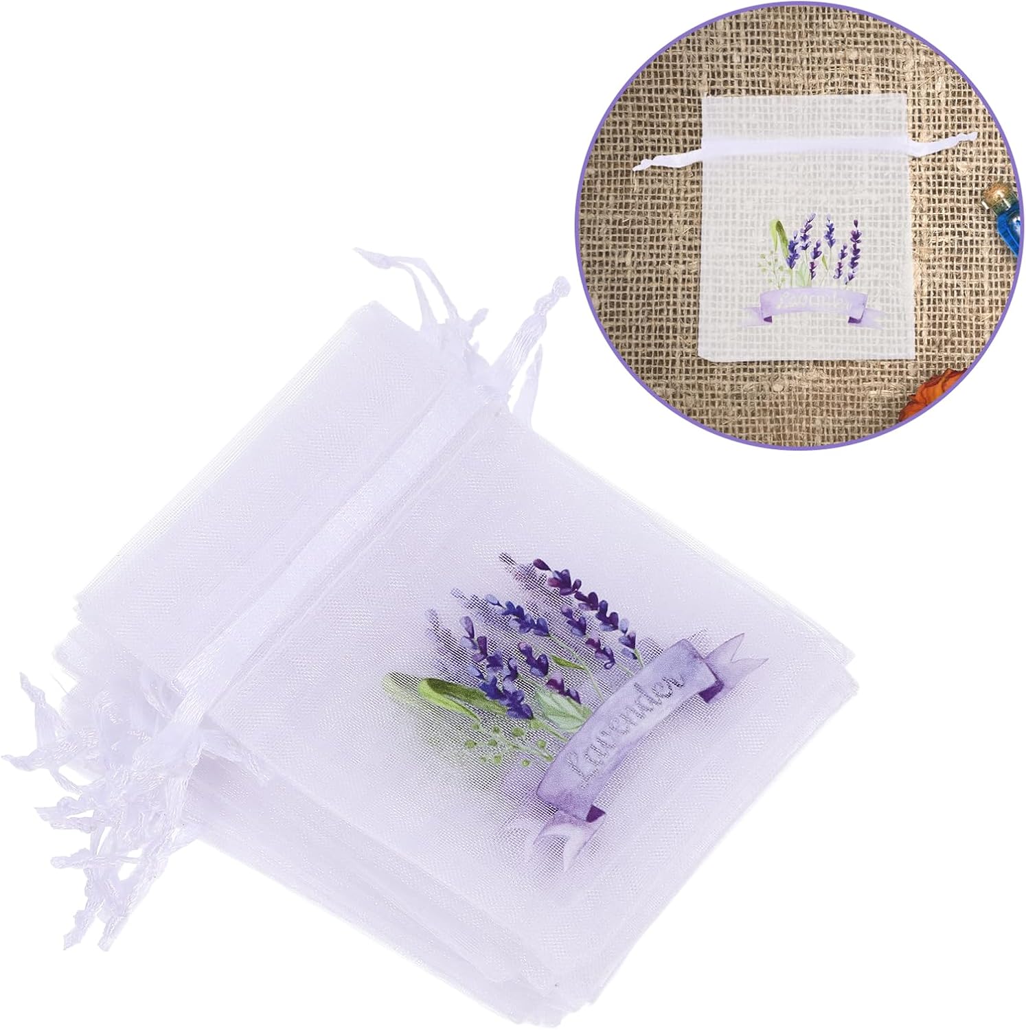 LOGOFUN 20pcs Lavender Sachet Pouch for DIY Crafts Wedding Party Supplies White