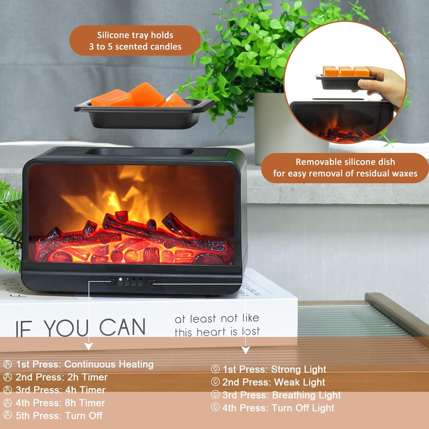 3D Dynamic Flame Electric Wax Warmer with 4 Timers