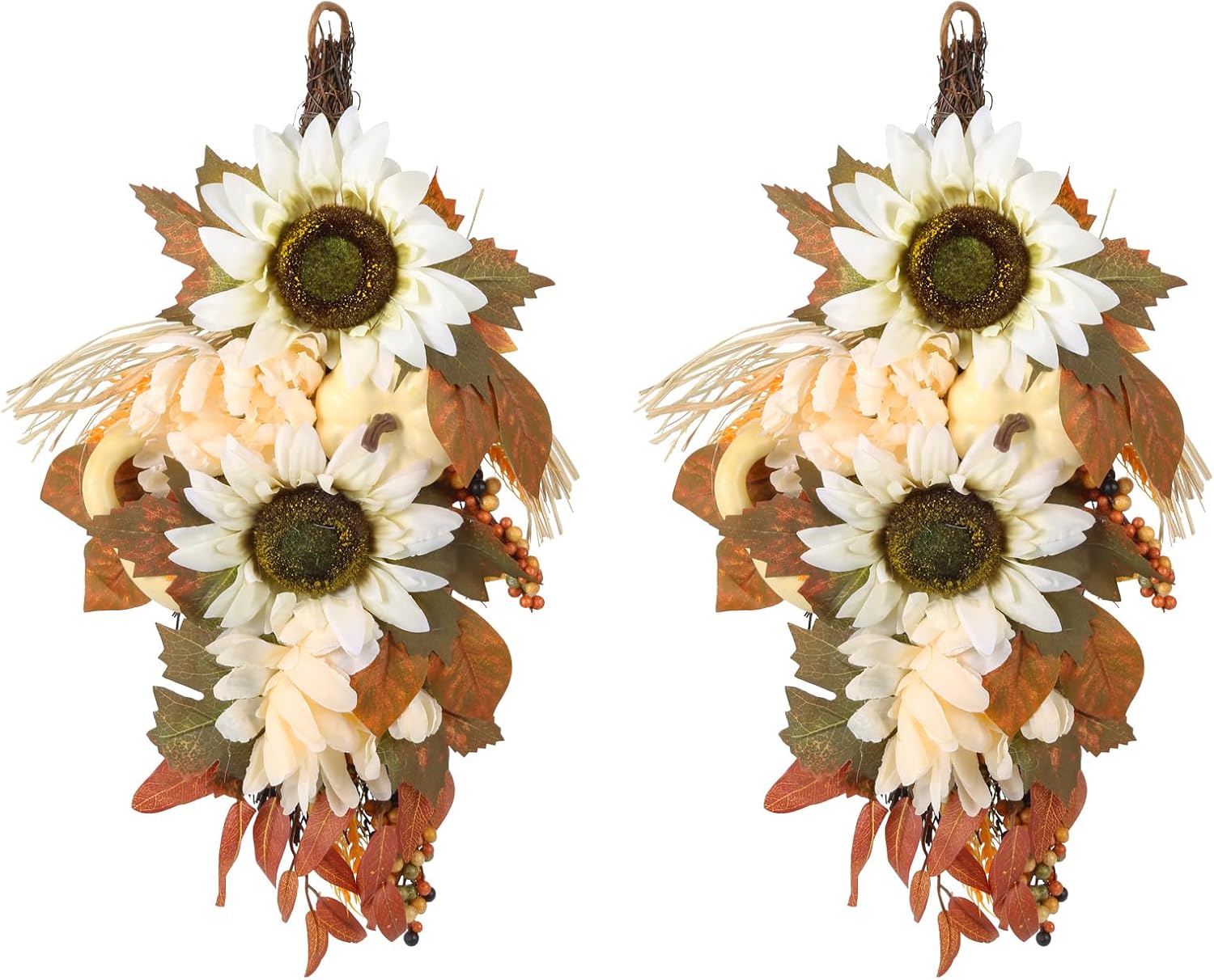 2PCS Autumn Teardrop Wreaths 177 Inch Fall Decorations