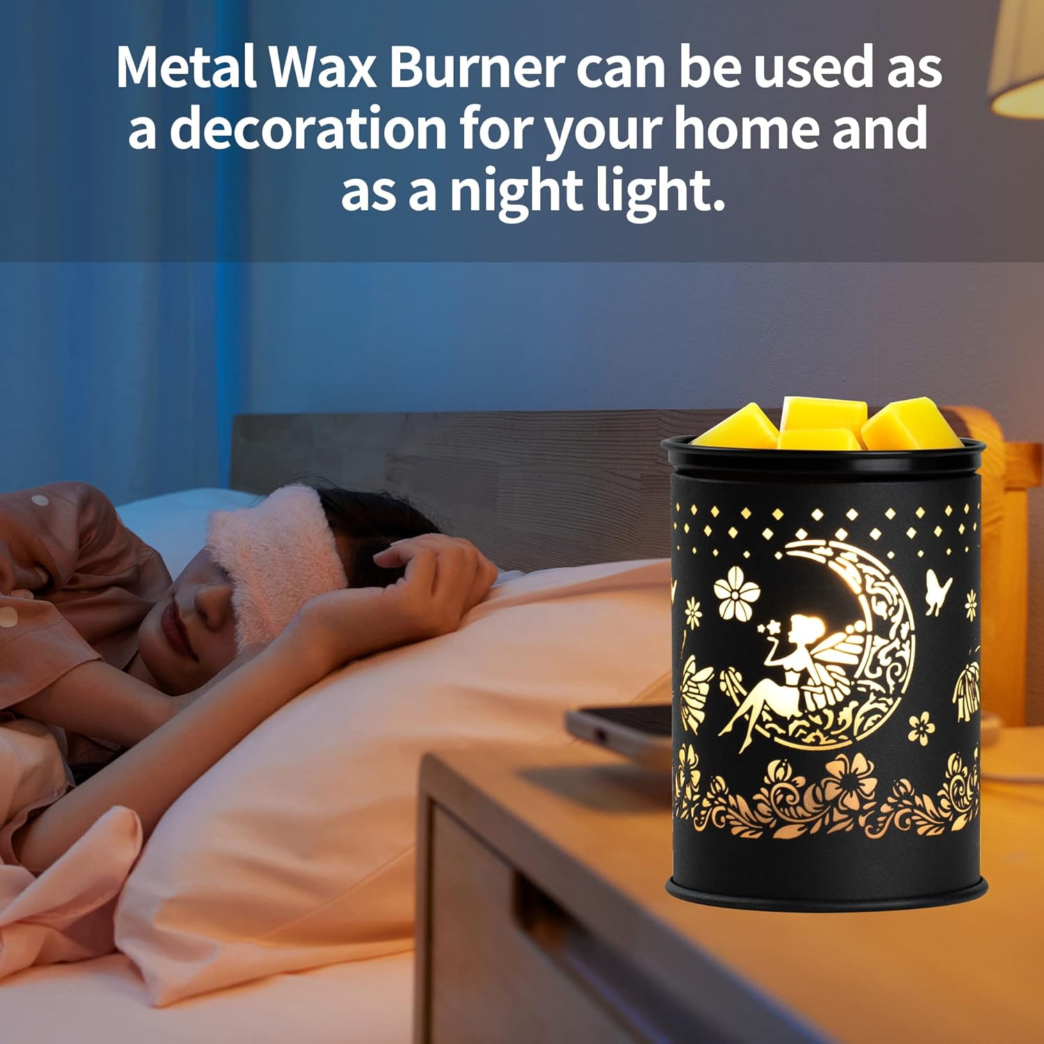 Candle Wax Warmer for Scented Wax Melts - Moon and Flower Fairy Design