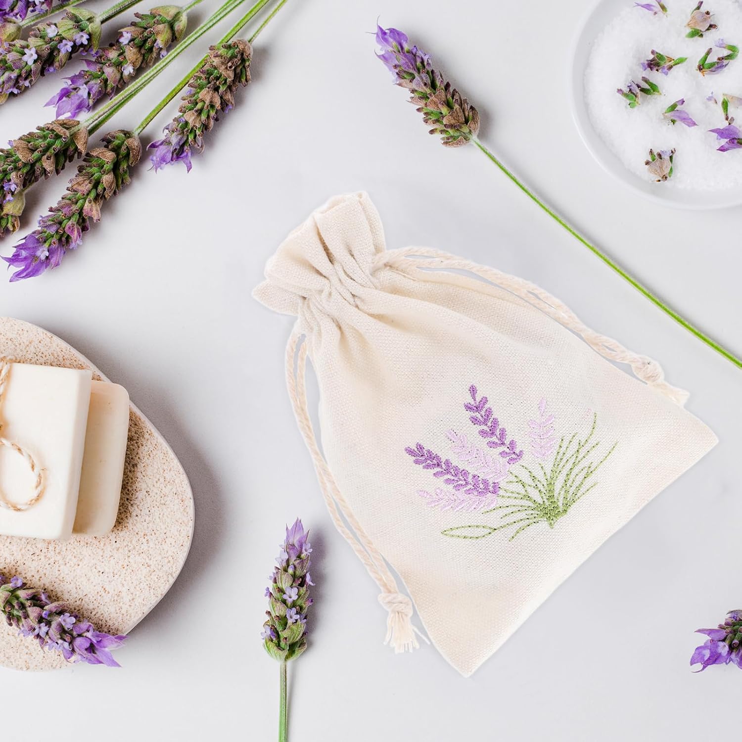 LOGOFUN 12pcs Imitation Linen Sachet Bags with Drawstring