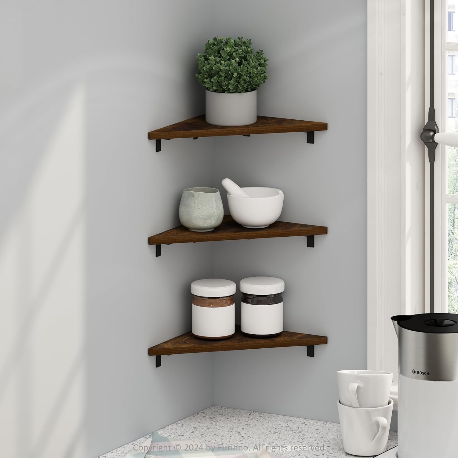 Furinno Rossi Triangle Corner Floating Shelves Set of 3