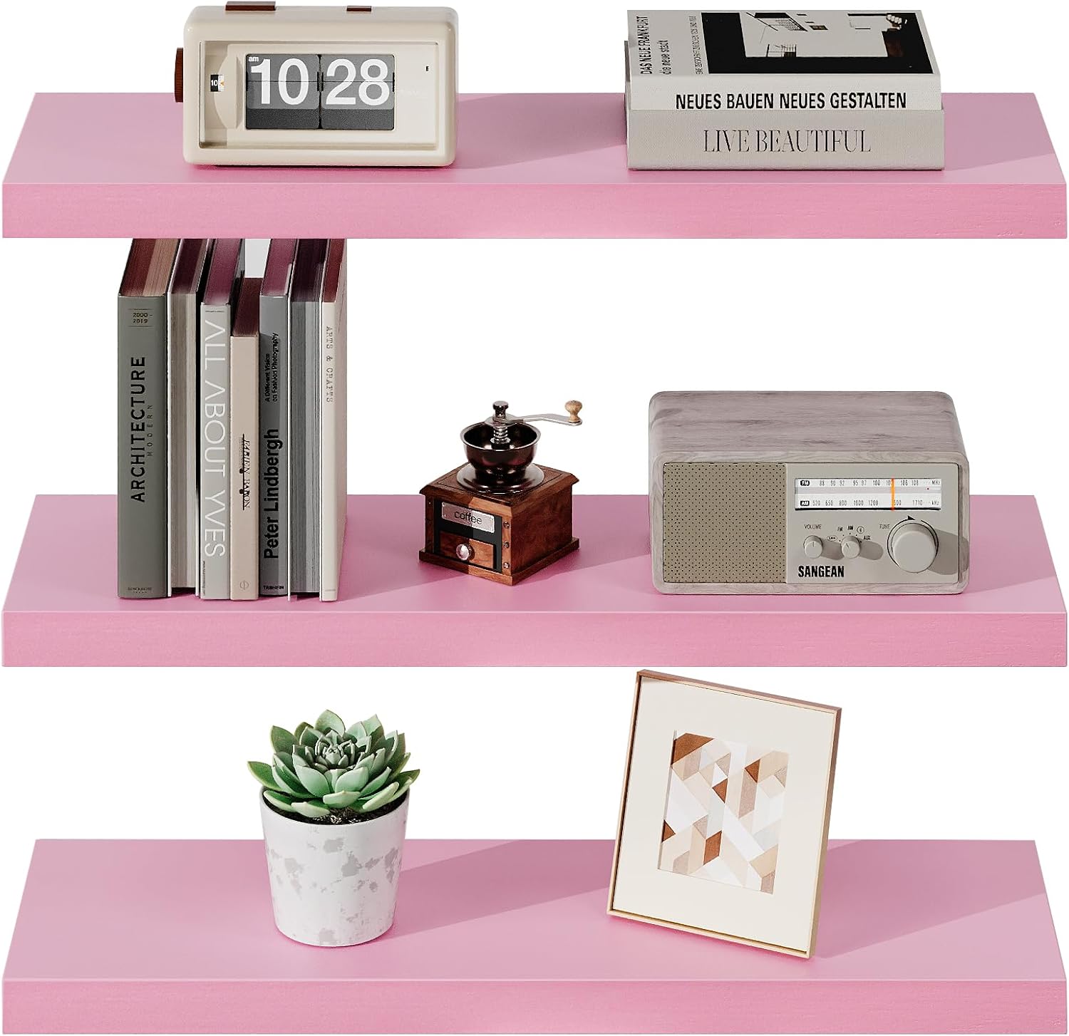 SAUMONIERES Pink Floating Shelves Set of 3 24 Inch