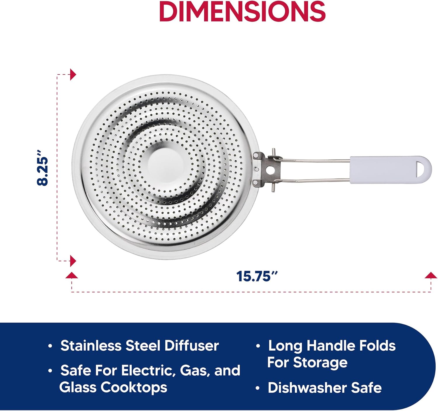 HIC Kitchen Heat Diffuser Reducer with Handle Stainless Steel Set of 2