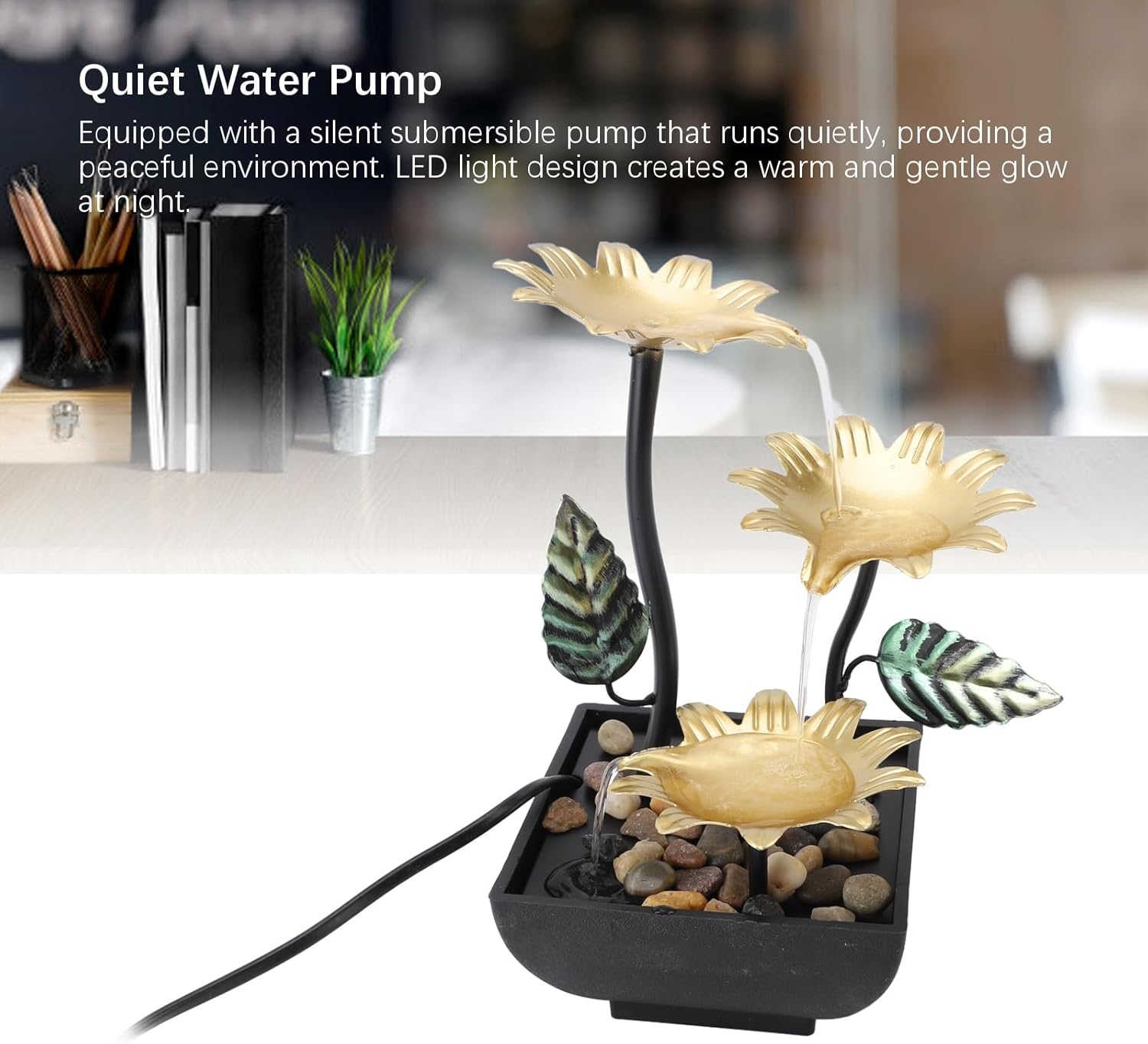 Tomotato Tabletop Fountain with Adjustable Flow and LED Light