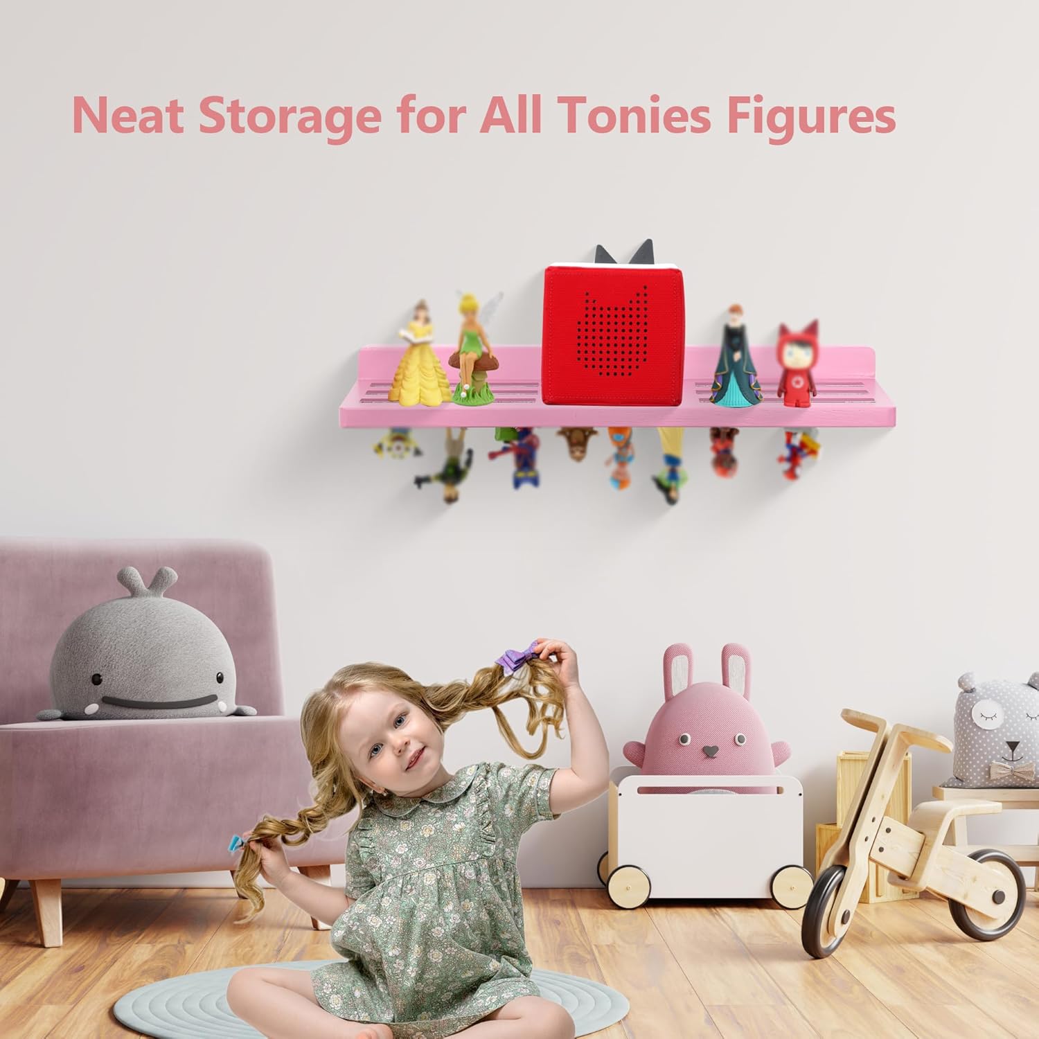 Tonies Figures Shelf Magnetic Oak Wood Pink