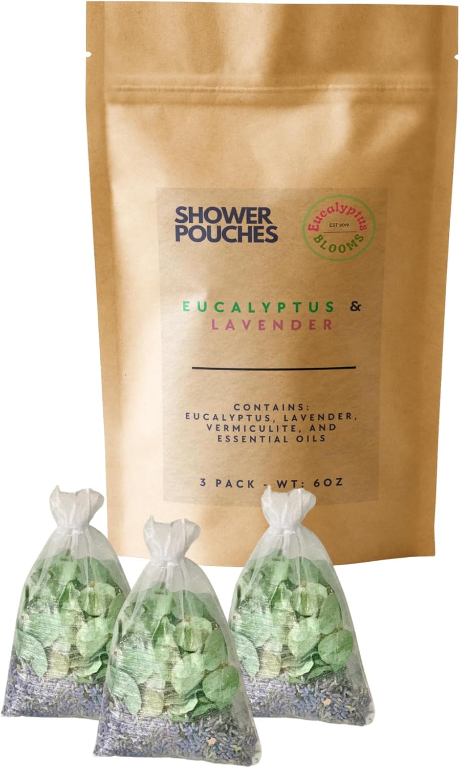 Natural Eucalyptus Lavender Shower Sachets Pack of 3