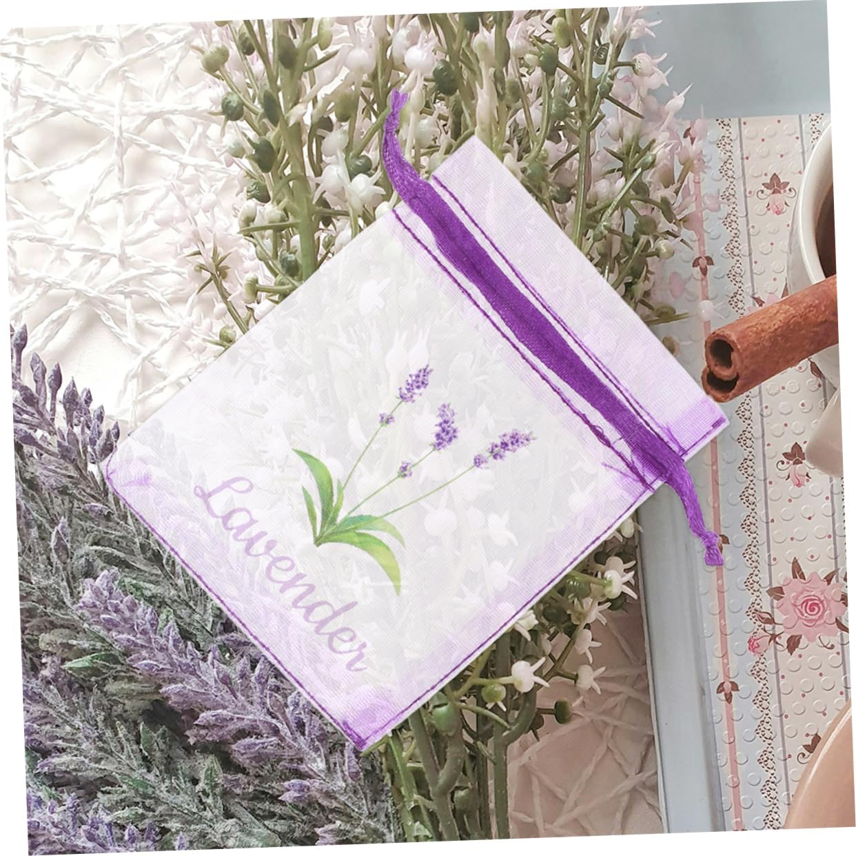 Cabilock 50pcs Empty Lavender Sachet Bags Mesh Drawstring Pouches