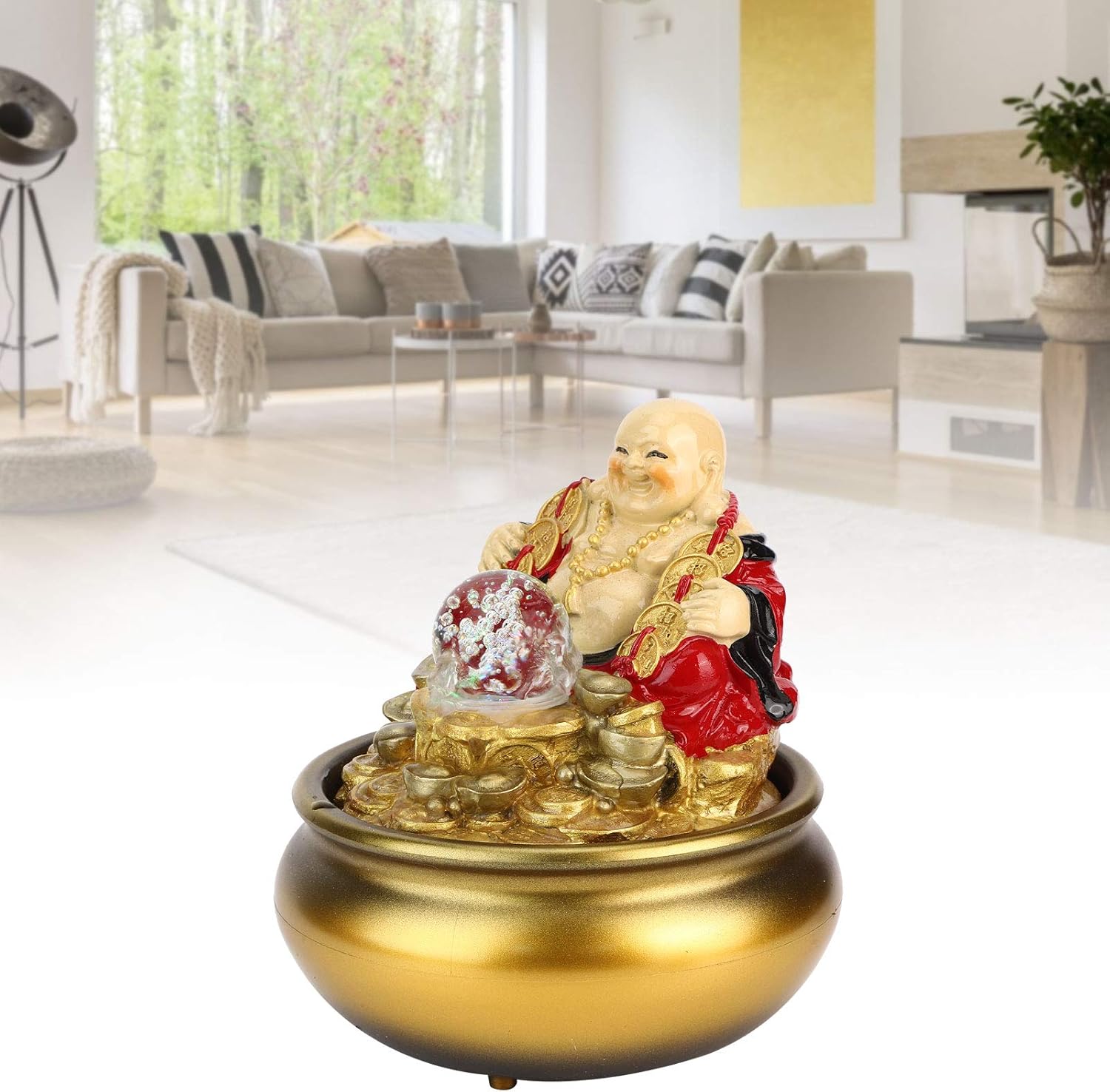 Golden Desktop Fountain with LED Light and Crystal Ball