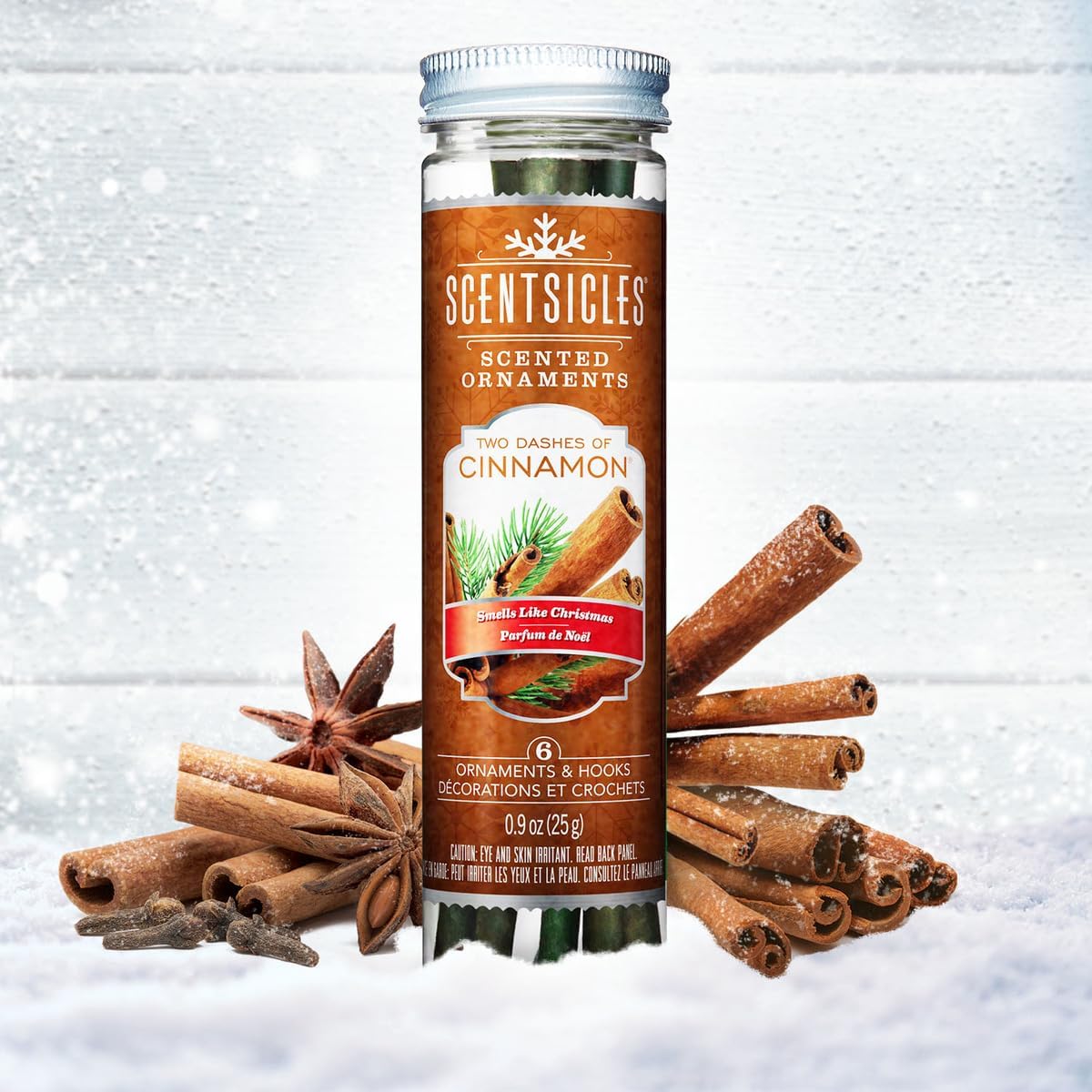 Scentsicles Cinnamon Scented Christmas Ornaments with Hooks - 1 Bottle 6 Sticks