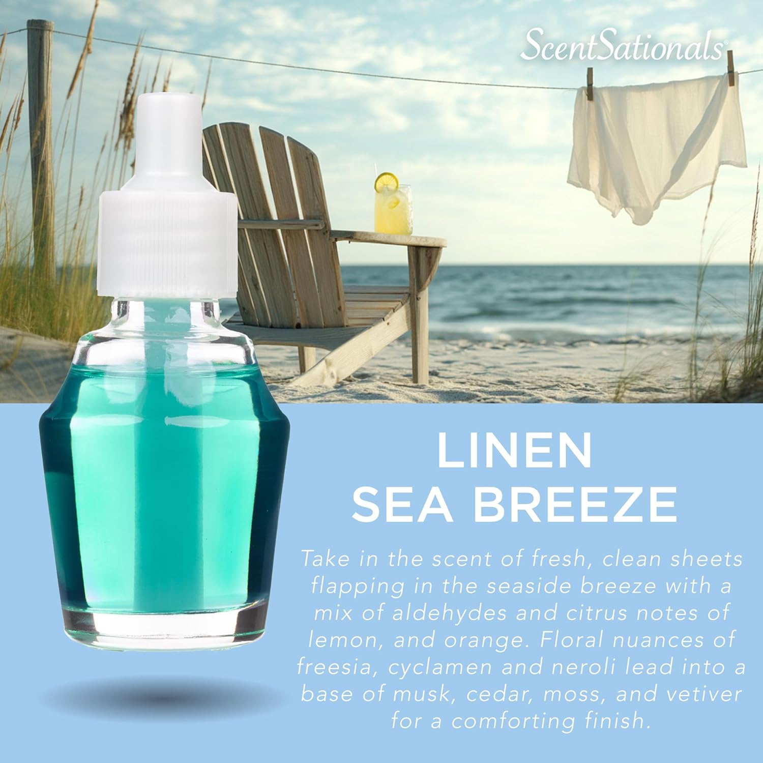 Scentsationals Fragrance Oil Plug In Refills 3-Pack - Linen Sea Breeze