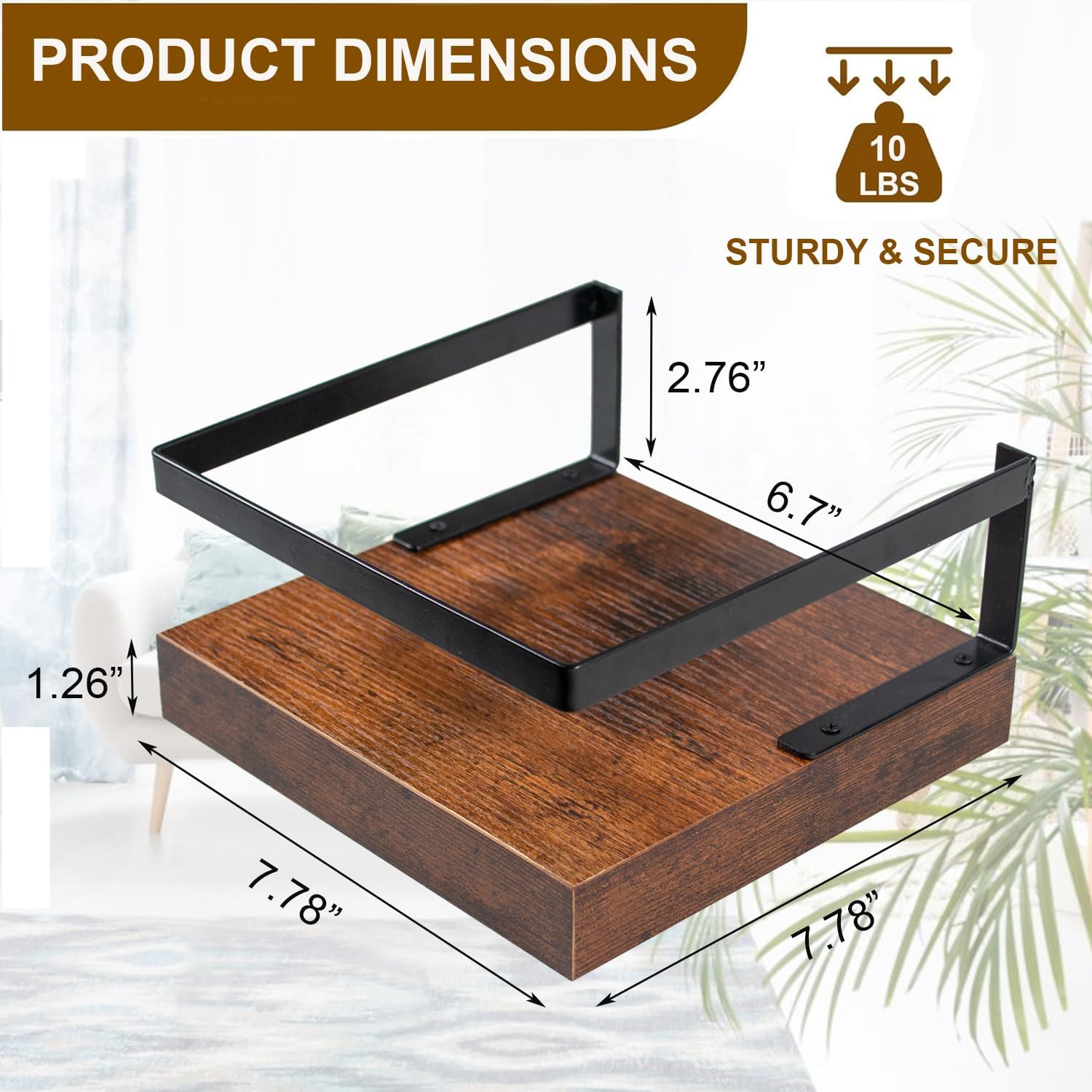 ARTORA Wall Mounted Plant Holder Wooden Floating Shelf with Invisible Bracket and Guardrail