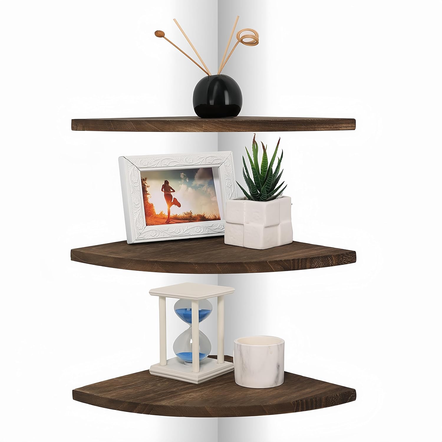 Wood Corner Floating Shelves with Cable Raceway 10 Inch