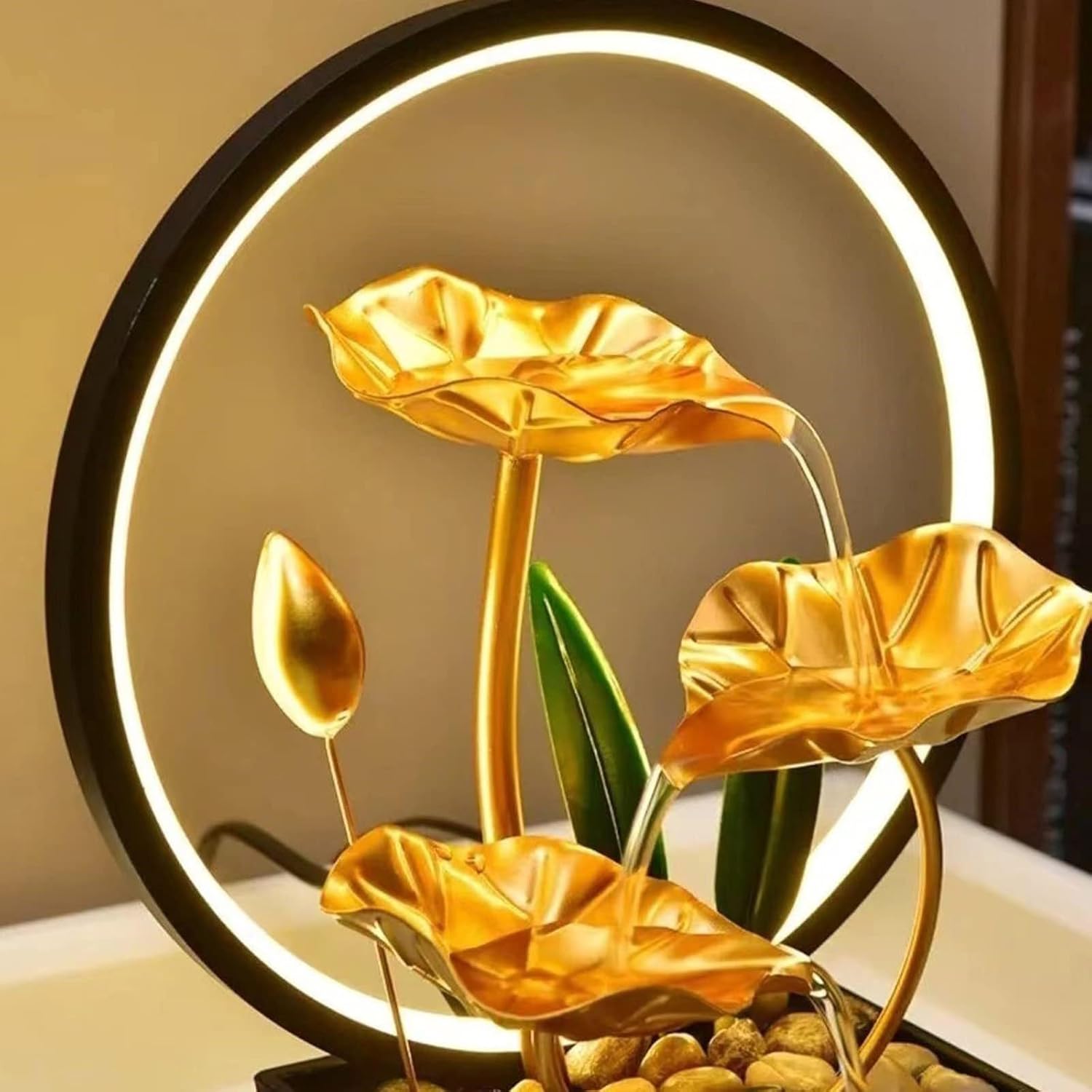 Elegant 3 Tiered Indoor Fountain with LED Light and Stones