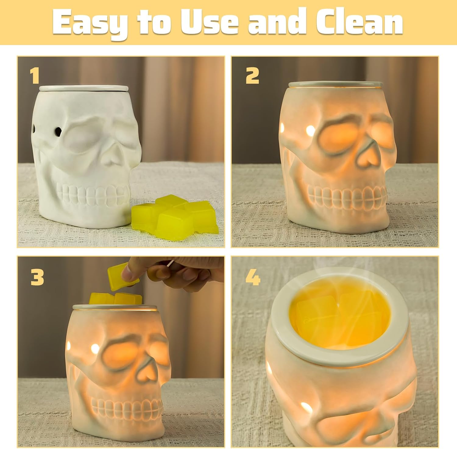 STAR MOON Halloween Wax Melt Warmer Ceramic Skull Decor