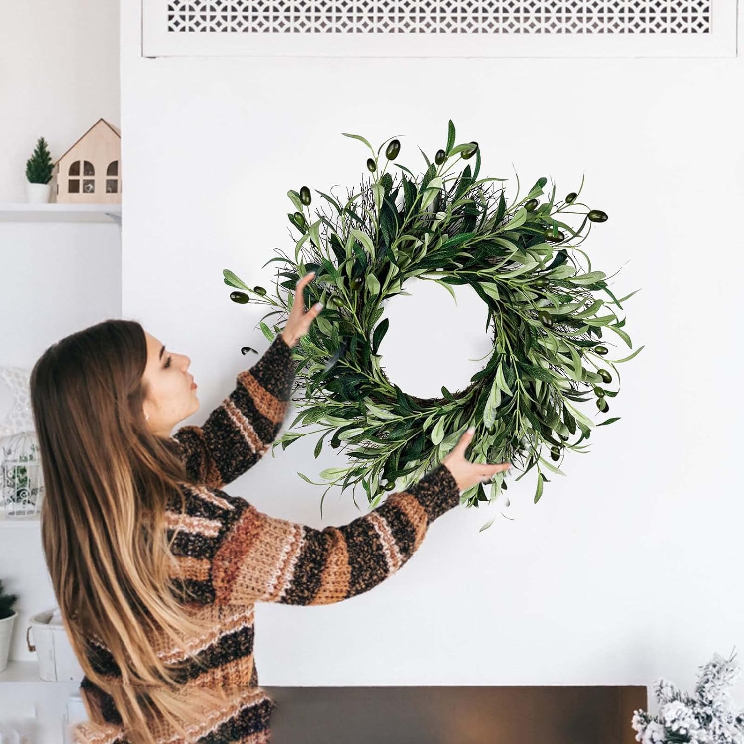 20 Inches Handmade Olive Wreath for Front Door