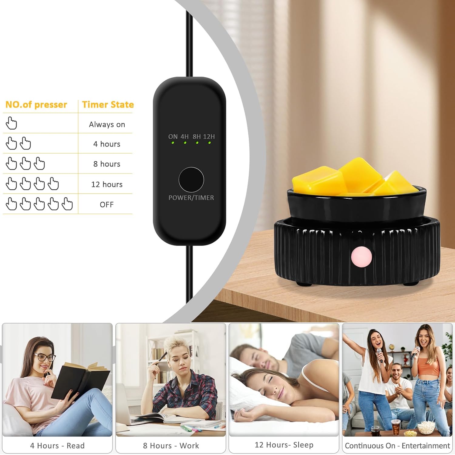 Maromamix Wax Melt Warmer with 4 Timer PTC Heating