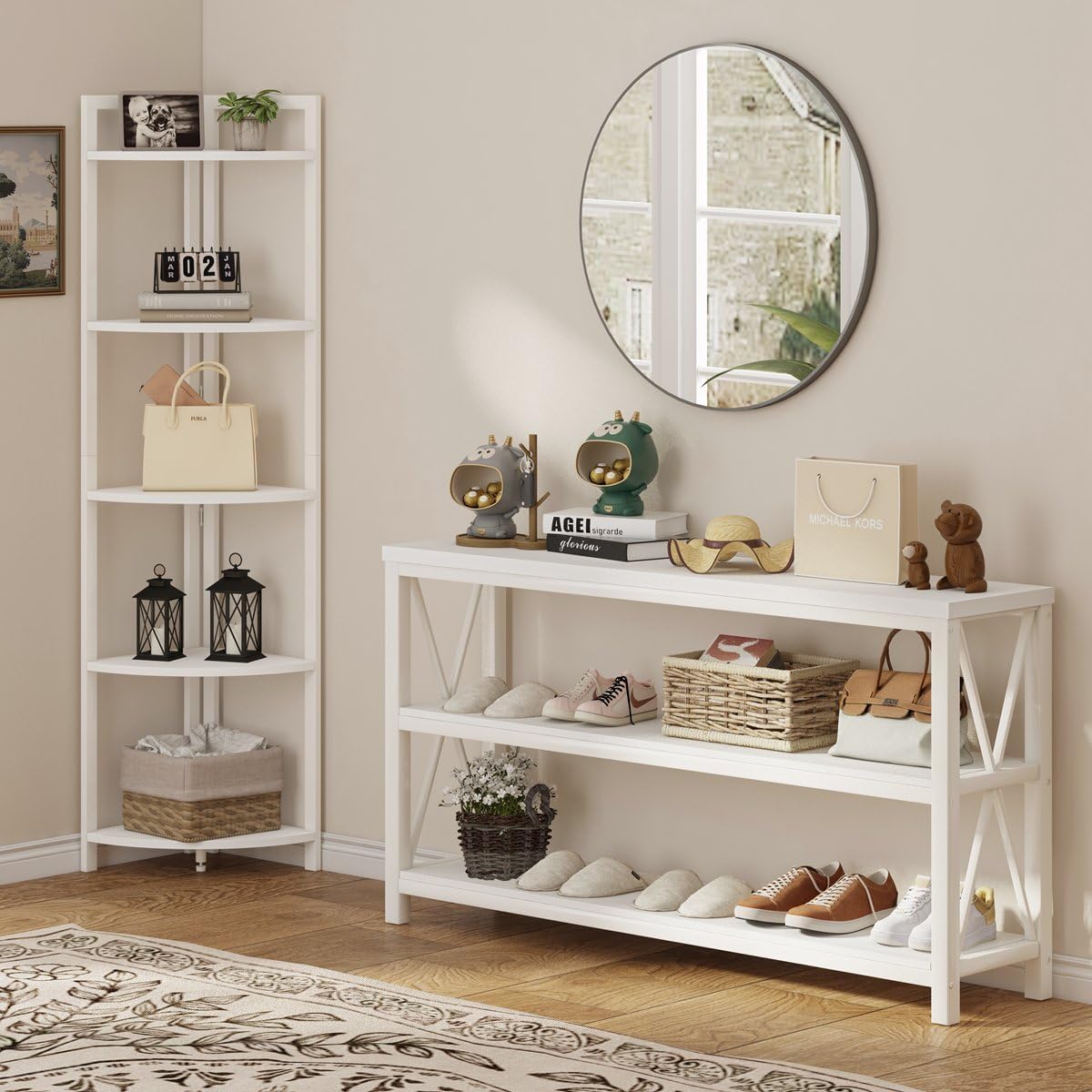 FATORRI Tall Corner Shelf 5 Tier Bookcase Stand