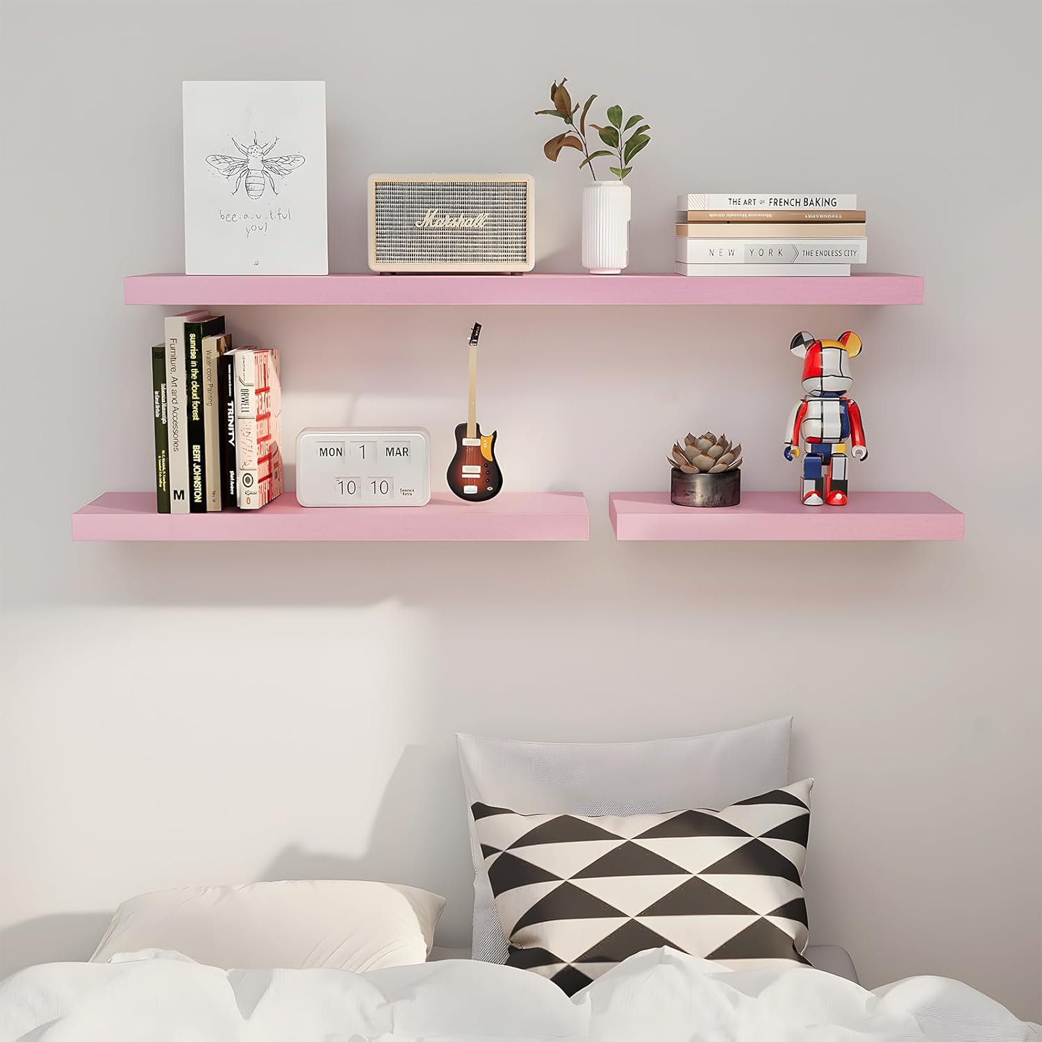 SAUMONIERES Pink Floating Shelves Set of 3 24 Inch