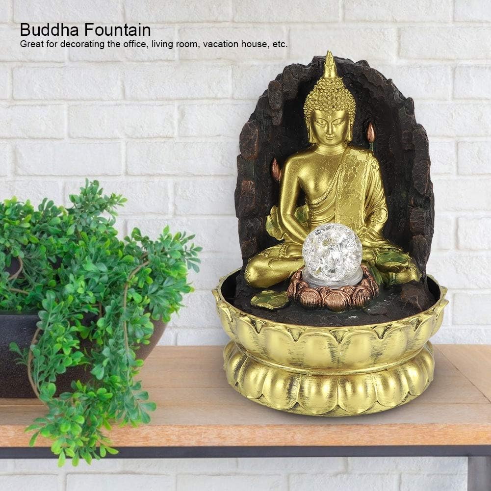 Tabletop Fountain with LED Light and Zen Buddha Statue