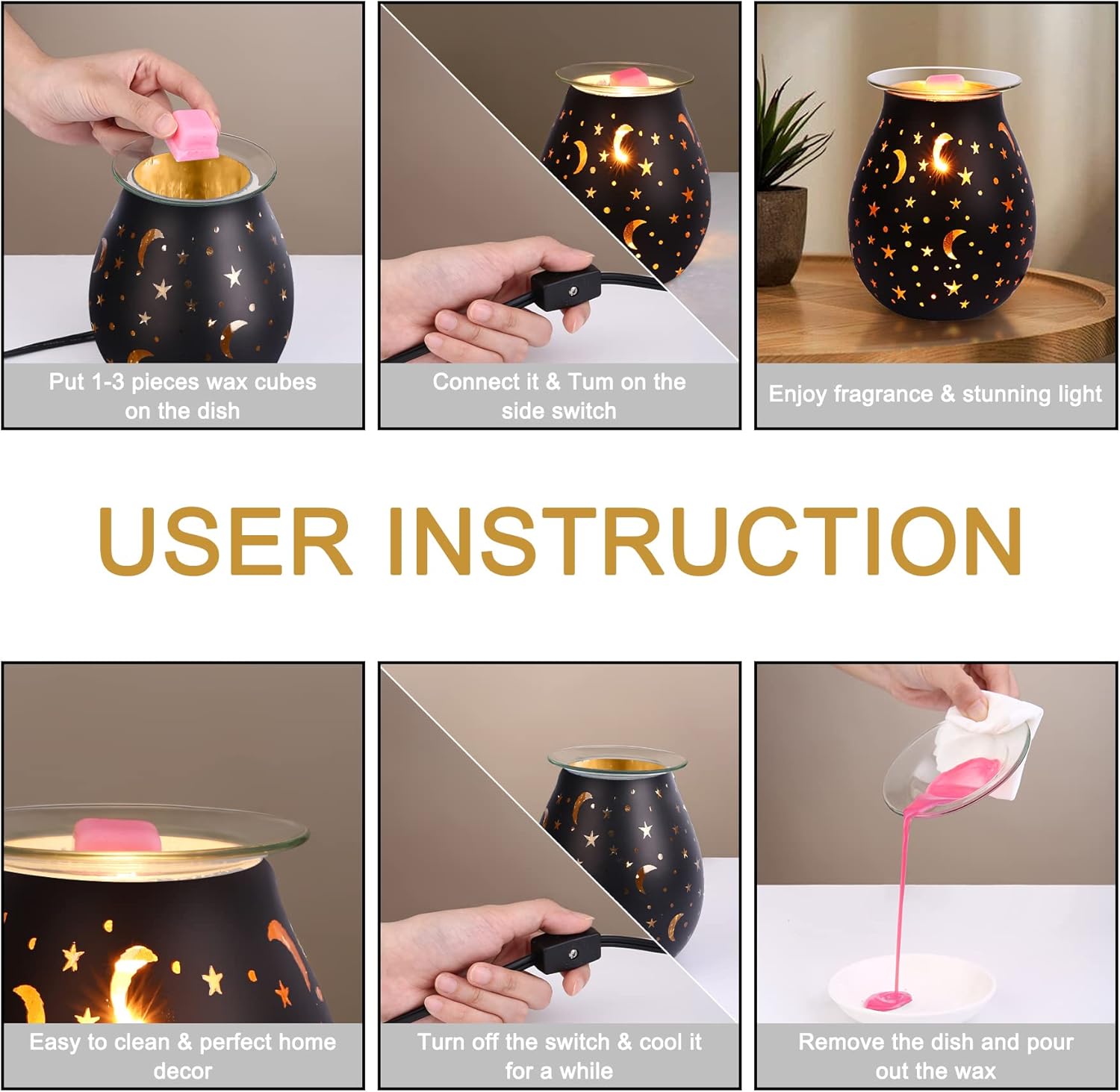 WNP Electric Glass Wax Warmer with Star and Moon Design