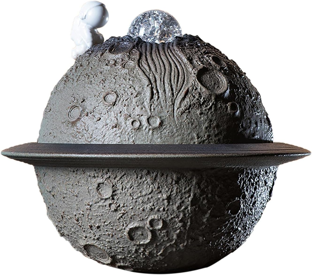 Ceramic Tabletop Fountain with Rolling Ball Astronaut Planet Decor Grey