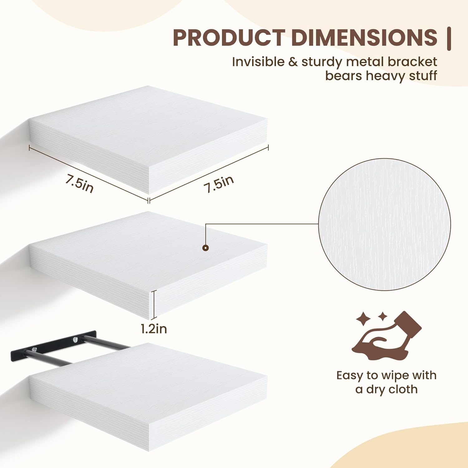 Fun Memories Set of 3 75 Inch Floating Shelves White