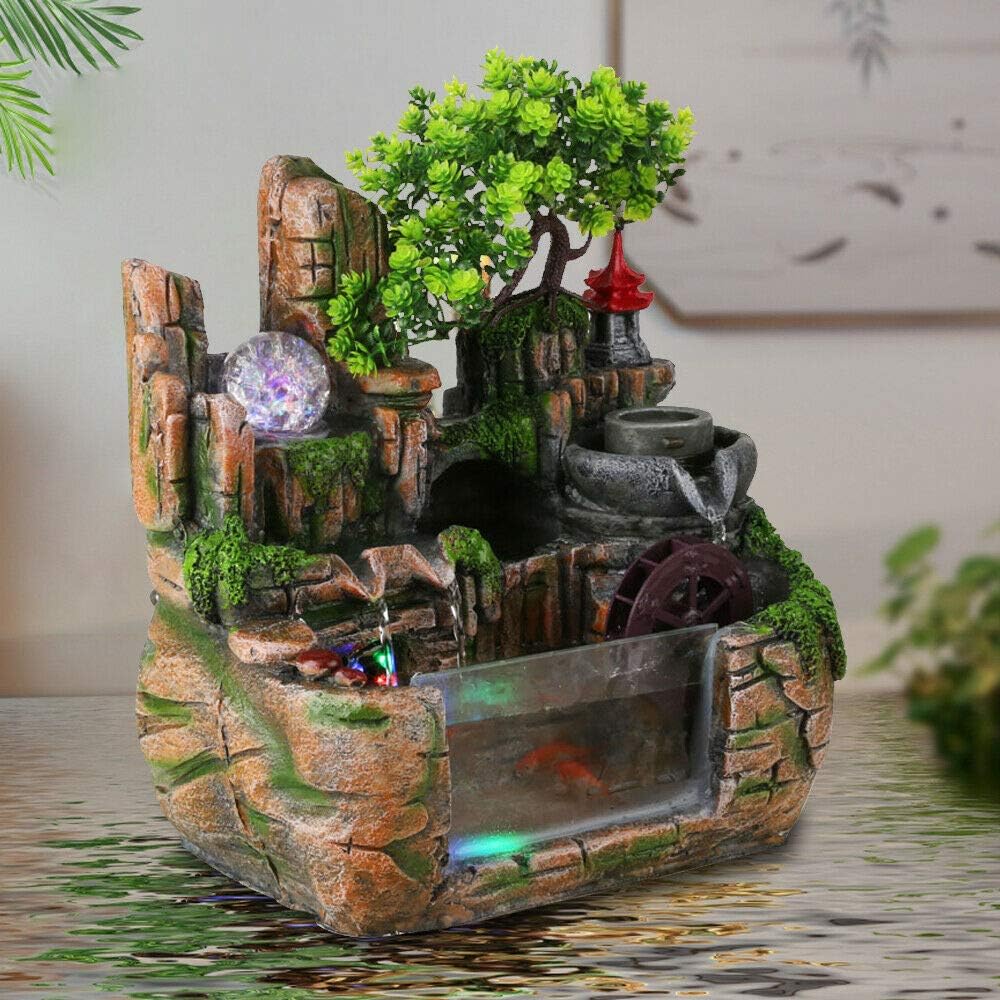Tabletop Fountain with LED Light for Desk Home Office Bedroom Relaxation