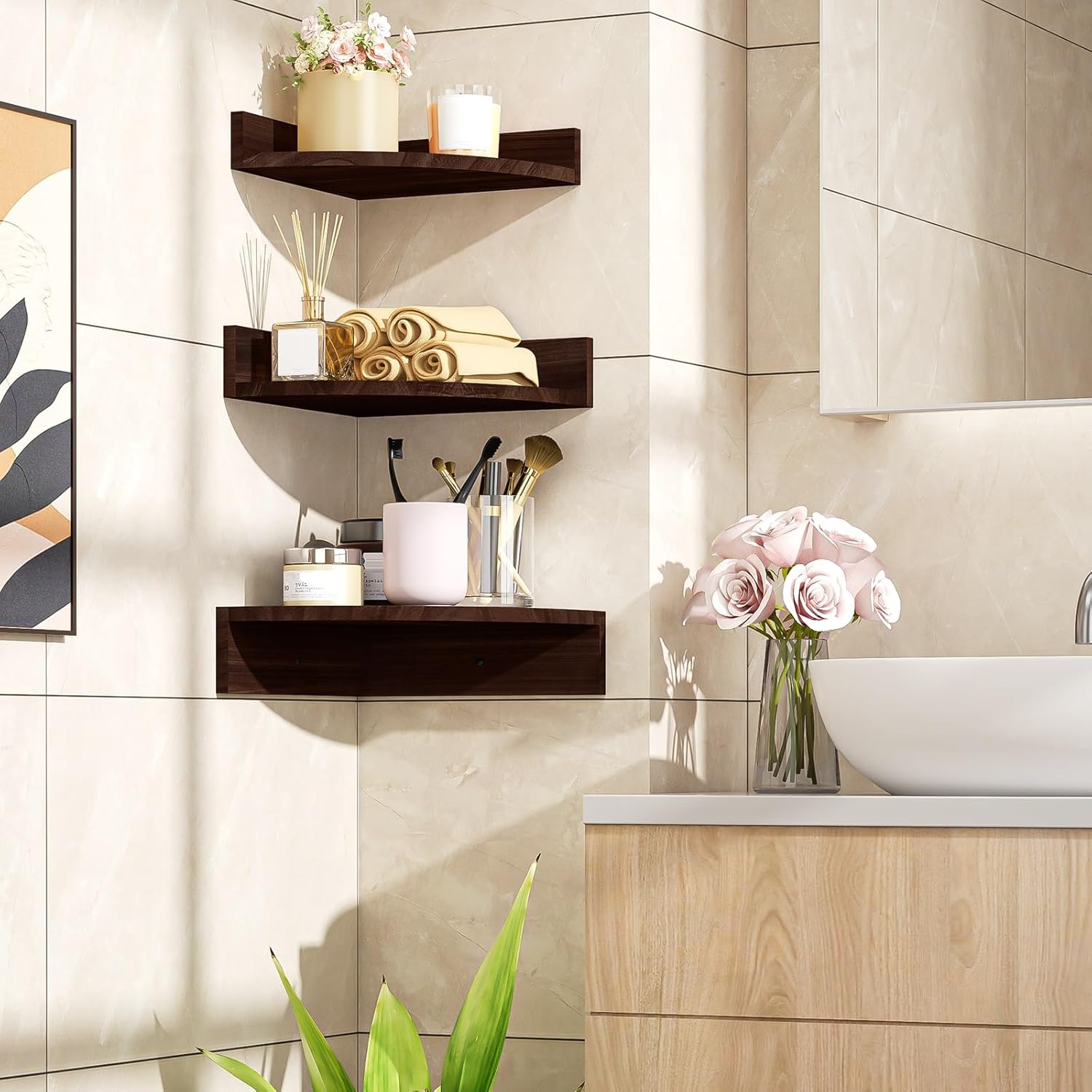 Alsonerbay Corner Shelf Wall Mount Set of 3 1