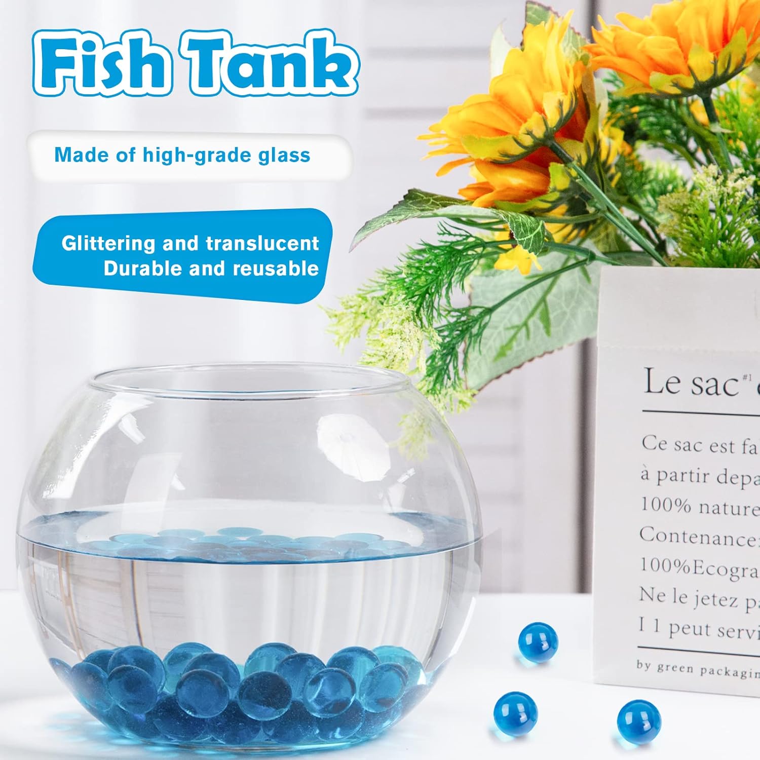 FUTUREPLUSX Light Blue Glass Marbles 1LB Vase Fillers