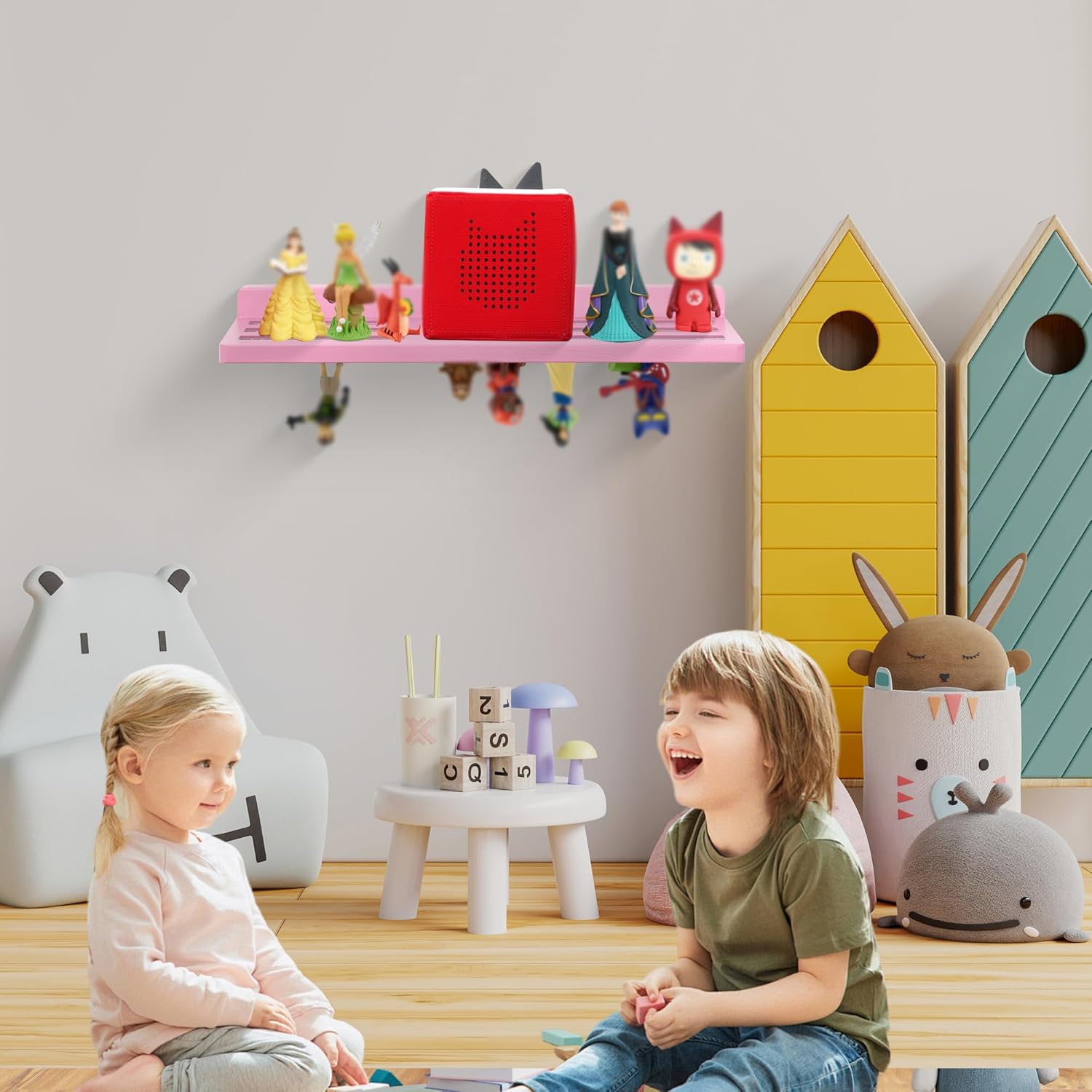 Tonies Figures Shelf Magnetic Oak Wood Pink