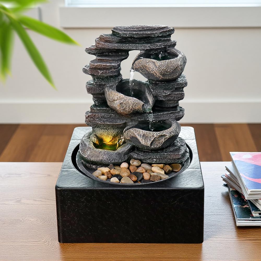 Natural Rock Tabletop Waterfall Fountain for Home Office Decor