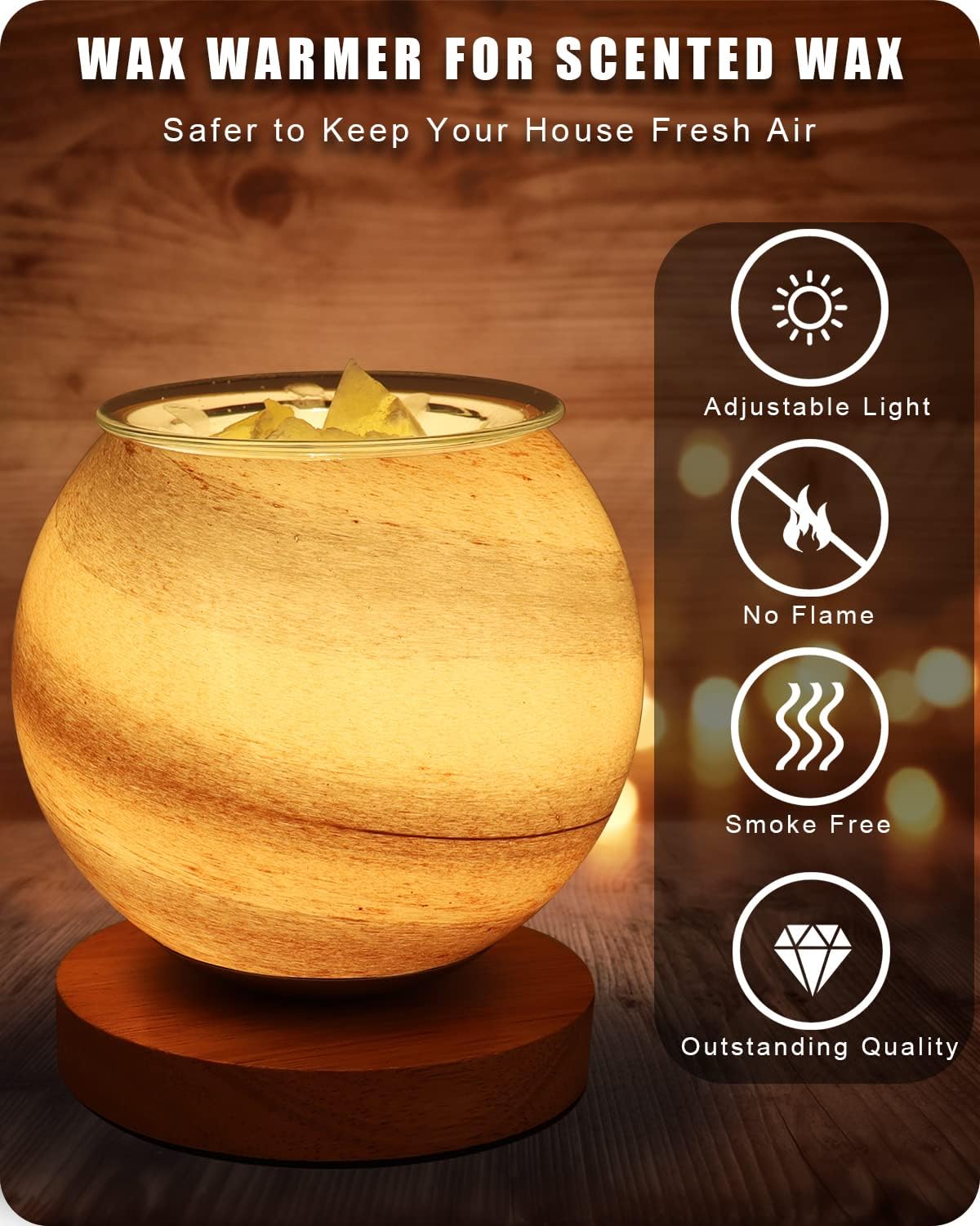 Dimmable Candle Wax Warmer with 2 Light Bulbs for Scented Melts